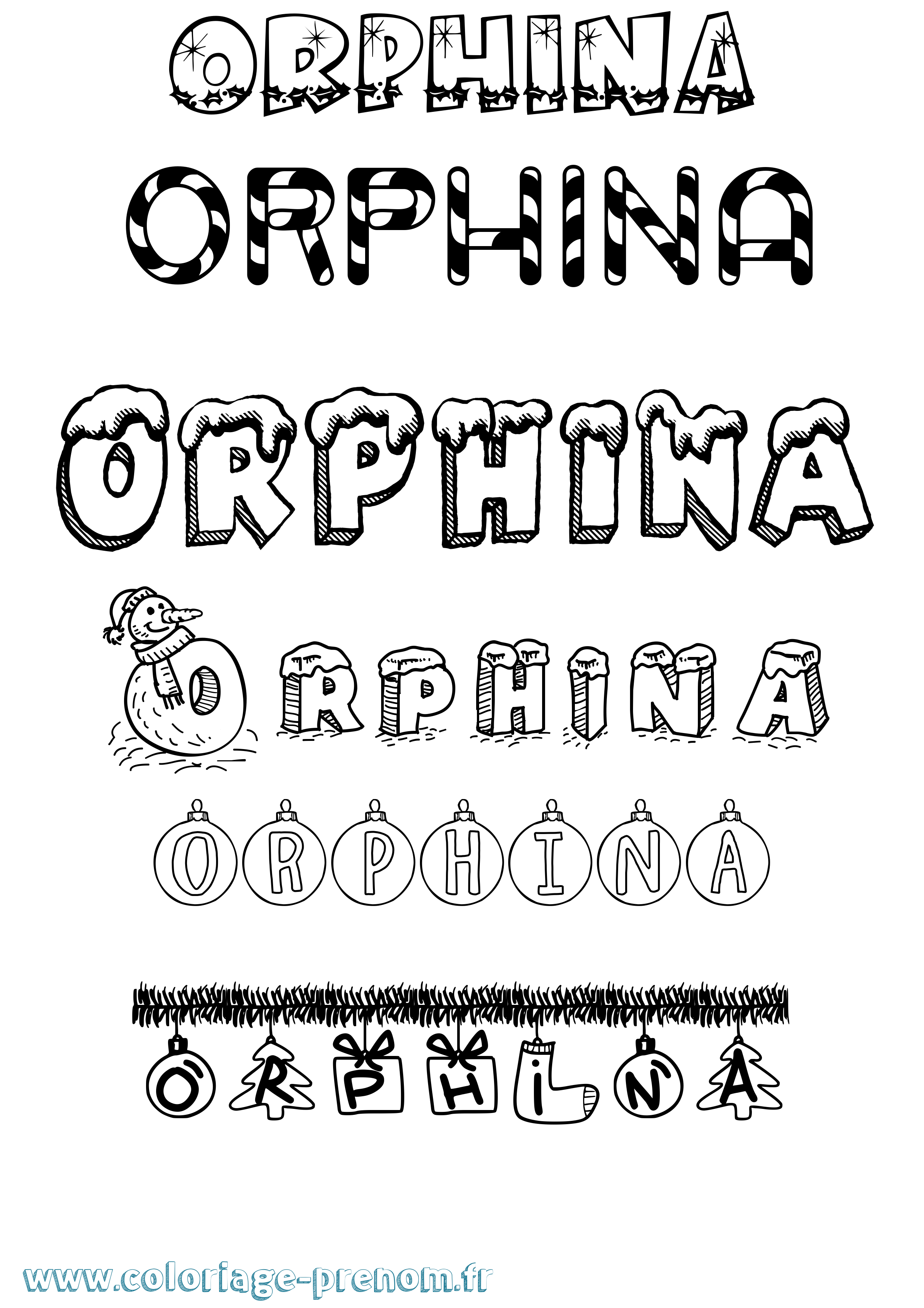 Coloriage Orphina Noël Coloriage prénom Orphina Noël