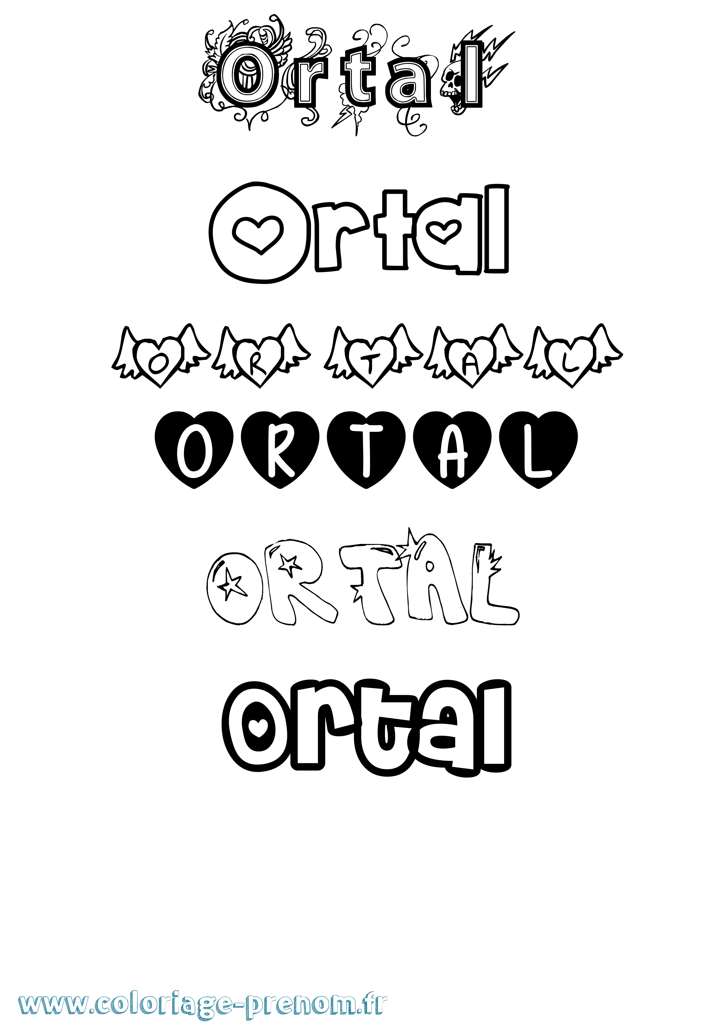 Coloriage Ortal Girly Coloriage prénom Ortal Girly