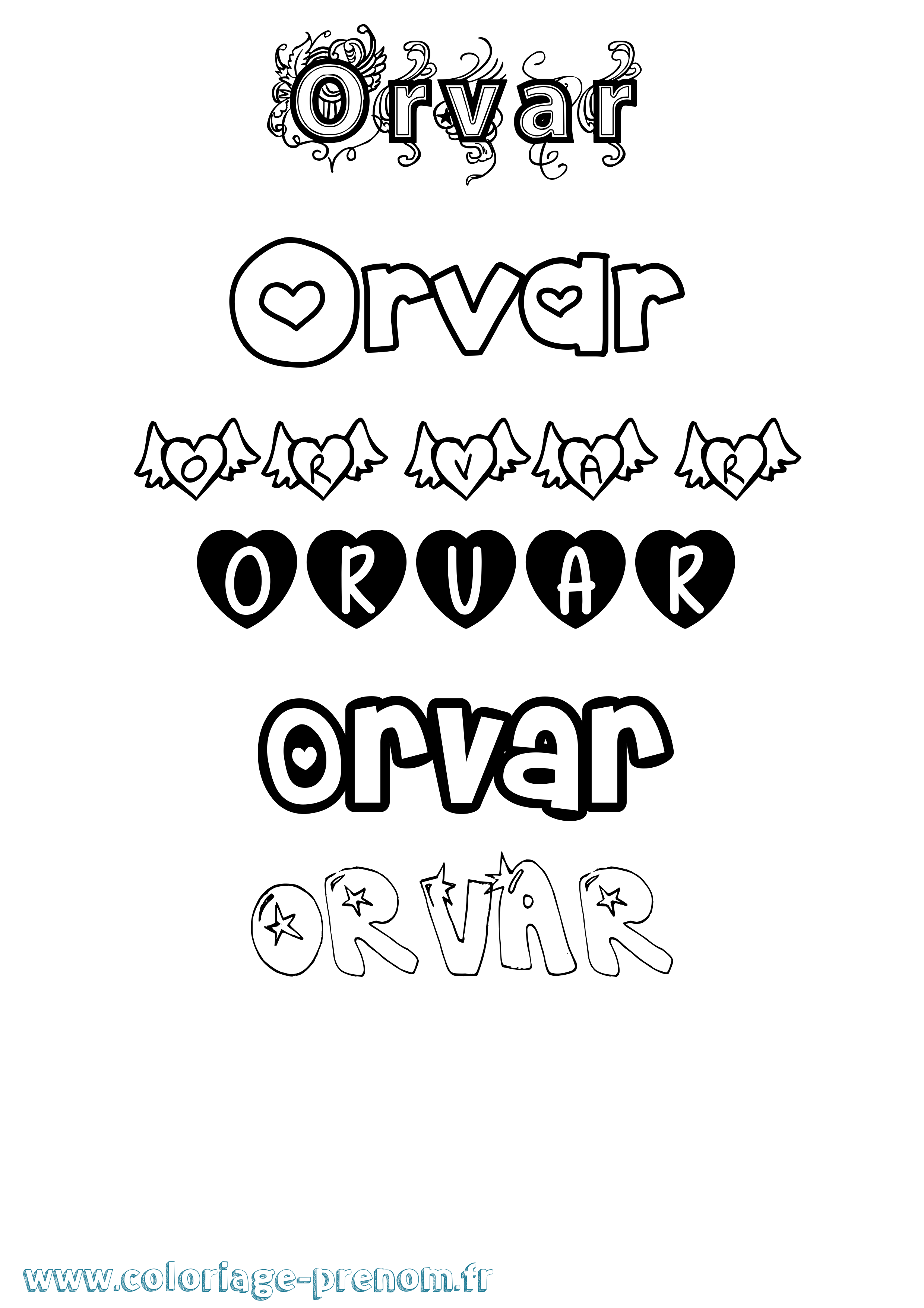 Coloriage Orvar Girly Coloriage prénom Orvar Girly