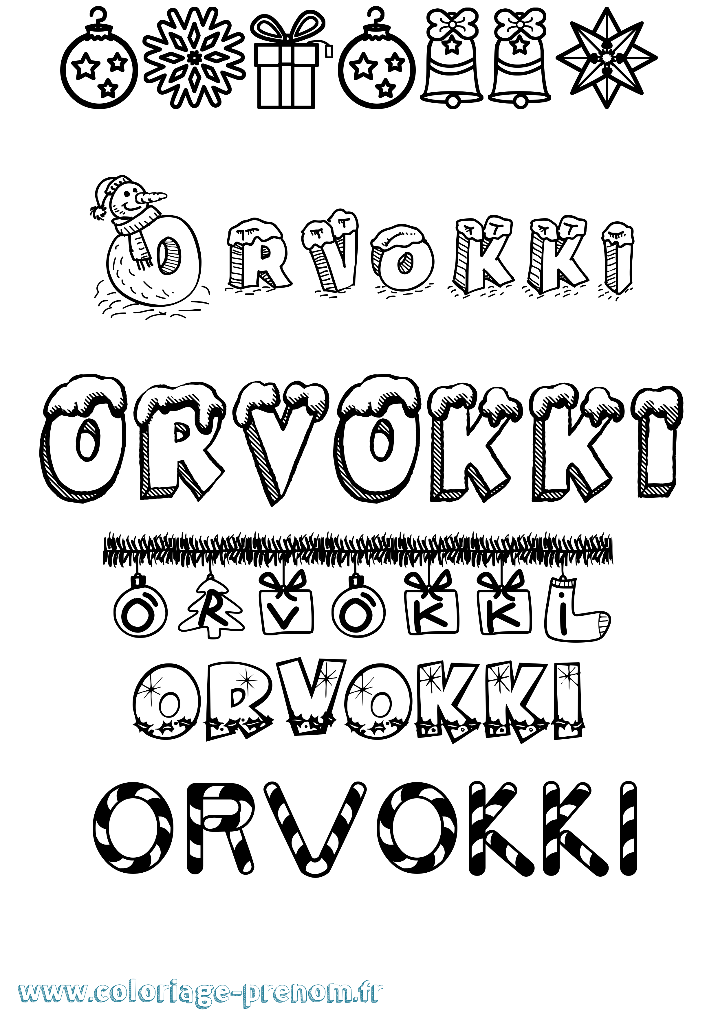 Coloriage Orvokki Noël Coloriage prénom Orvokki Noël