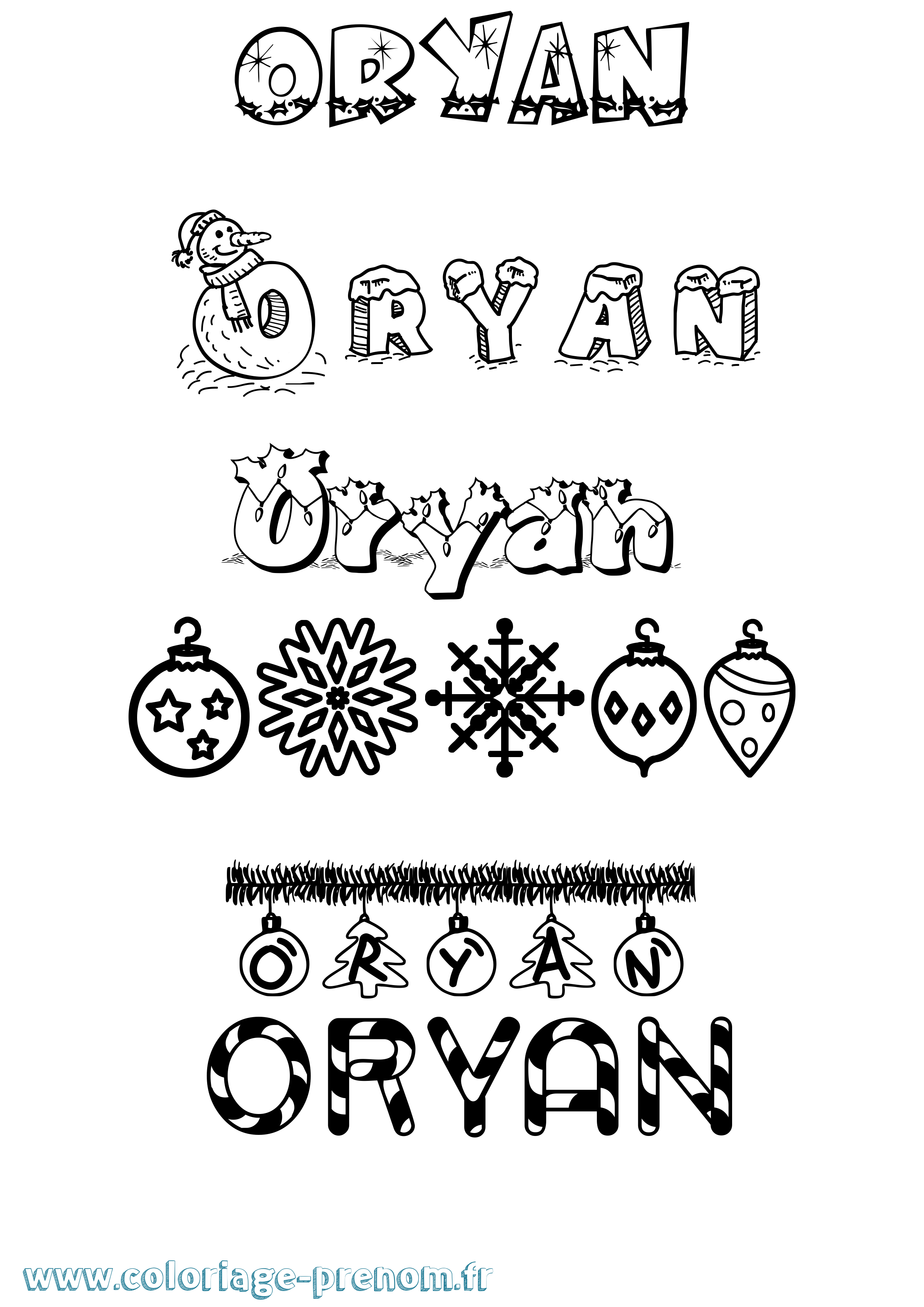 Coloriage Oryan Noël Coloriage prénom Oryan Noël