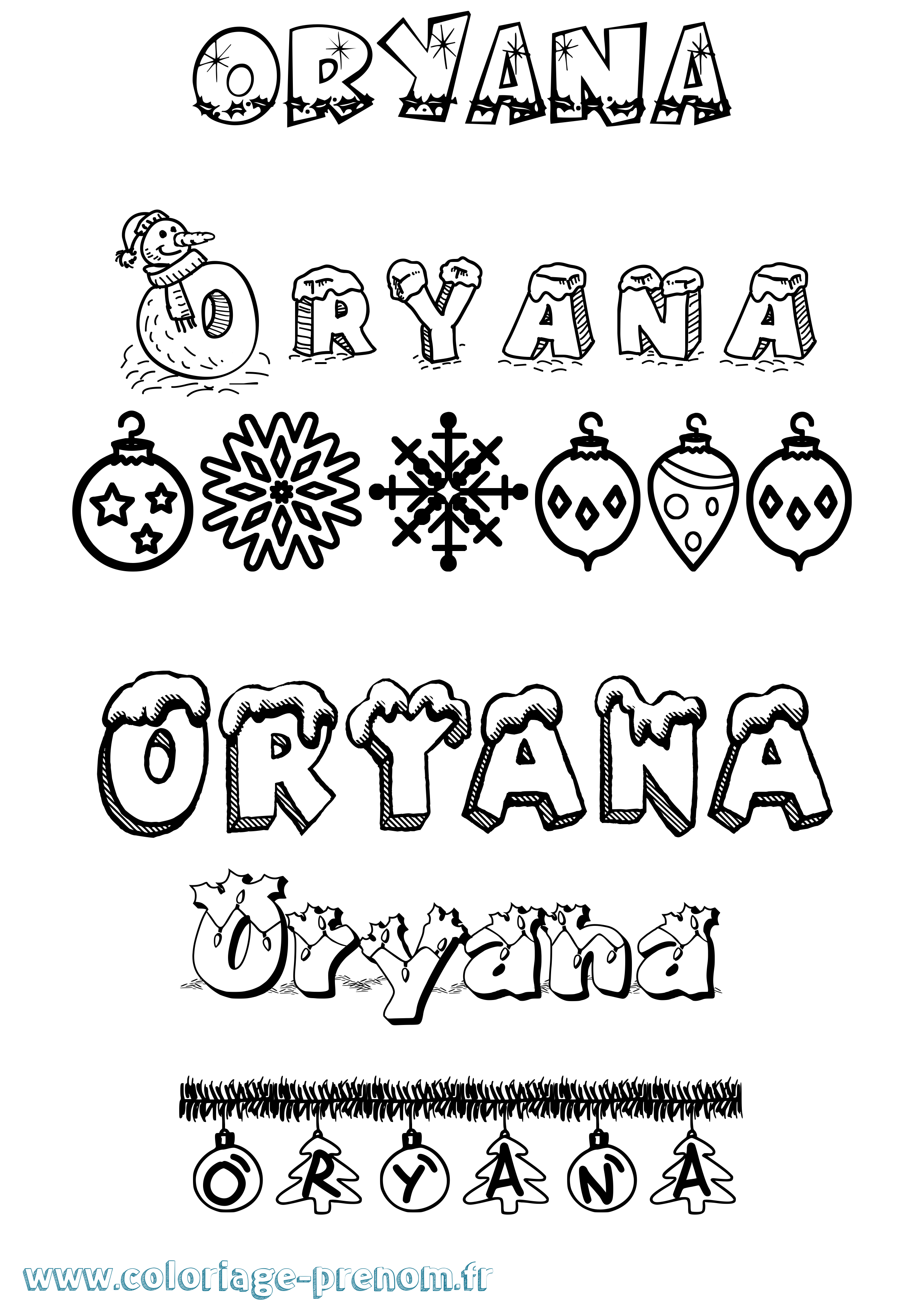 Coloriage Oryana Noël Coloriage prénom Oryana Noël