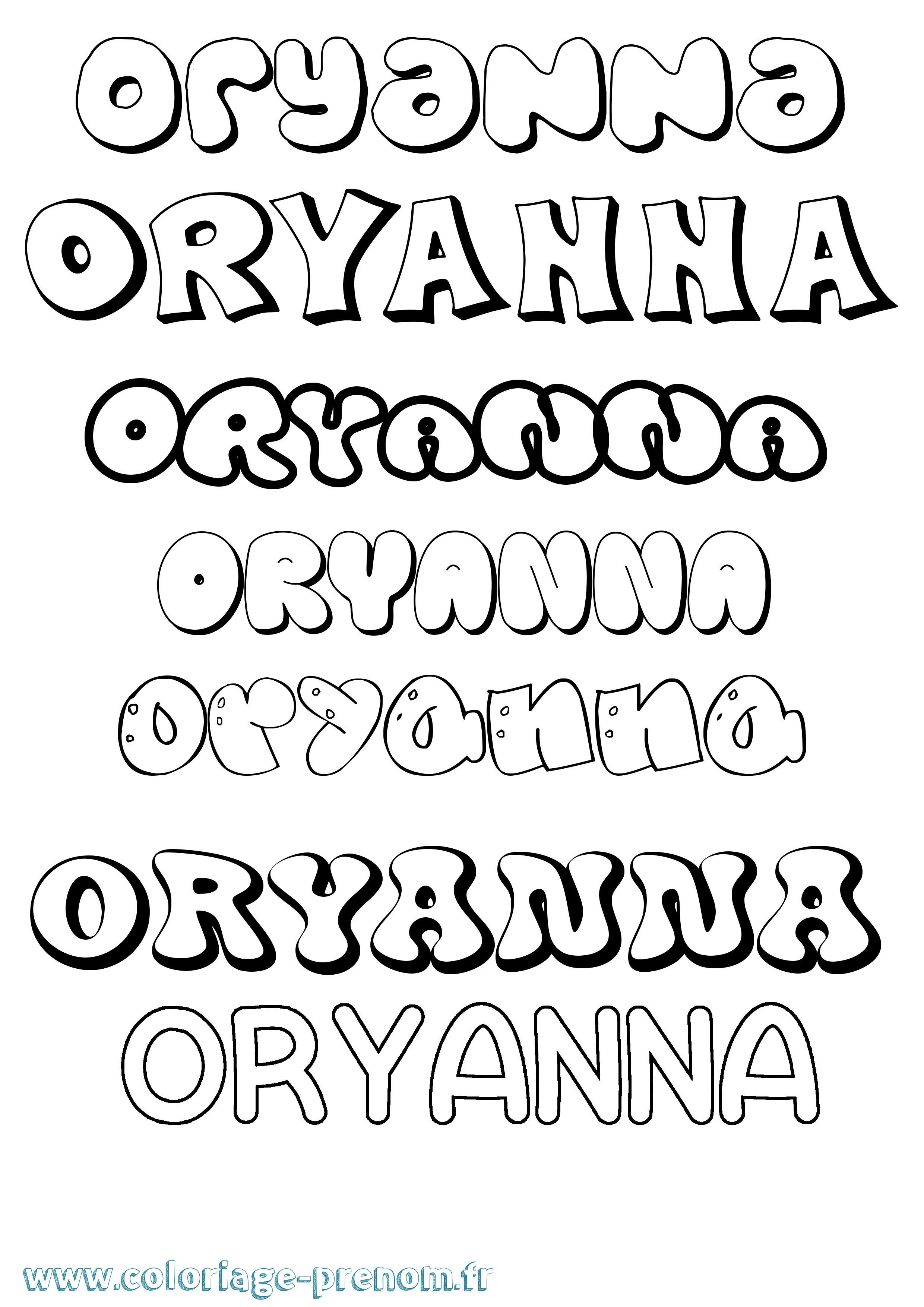 Coloriage Oryanna Bubble Coloriage prénom Oryanna Bubble