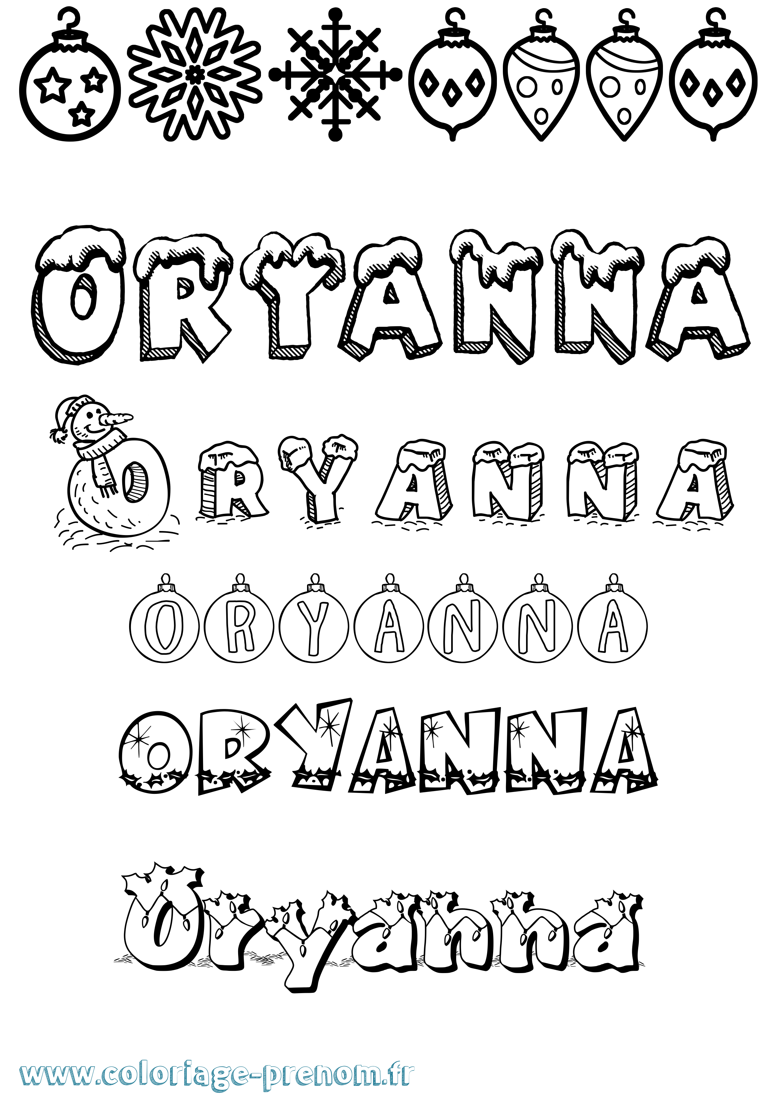 Coloriage Oryanna Noël Coloriage prénom Oryanna Noël