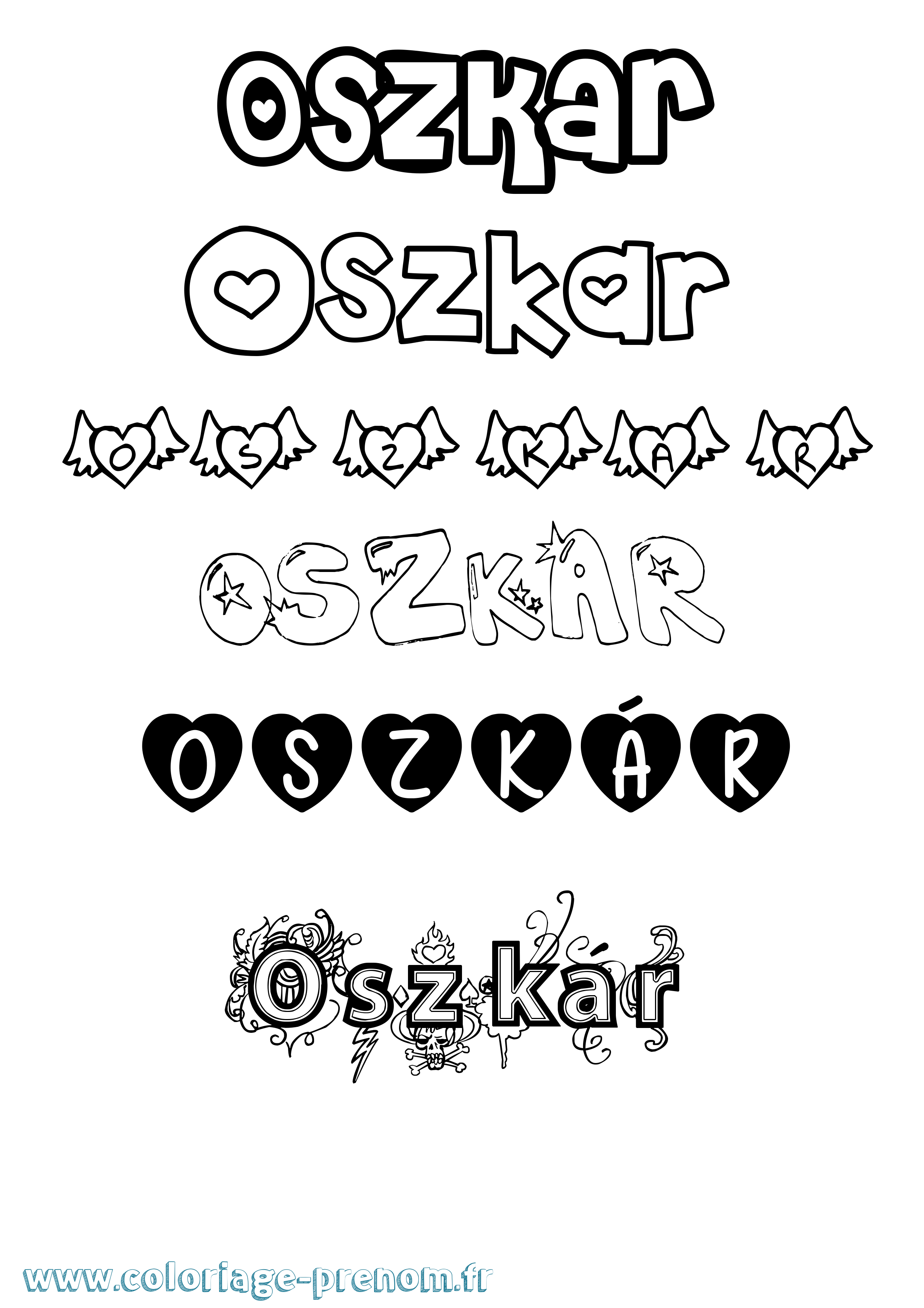 Coloriage Oszkár Girly Coloriage prénom Oszkár Girly