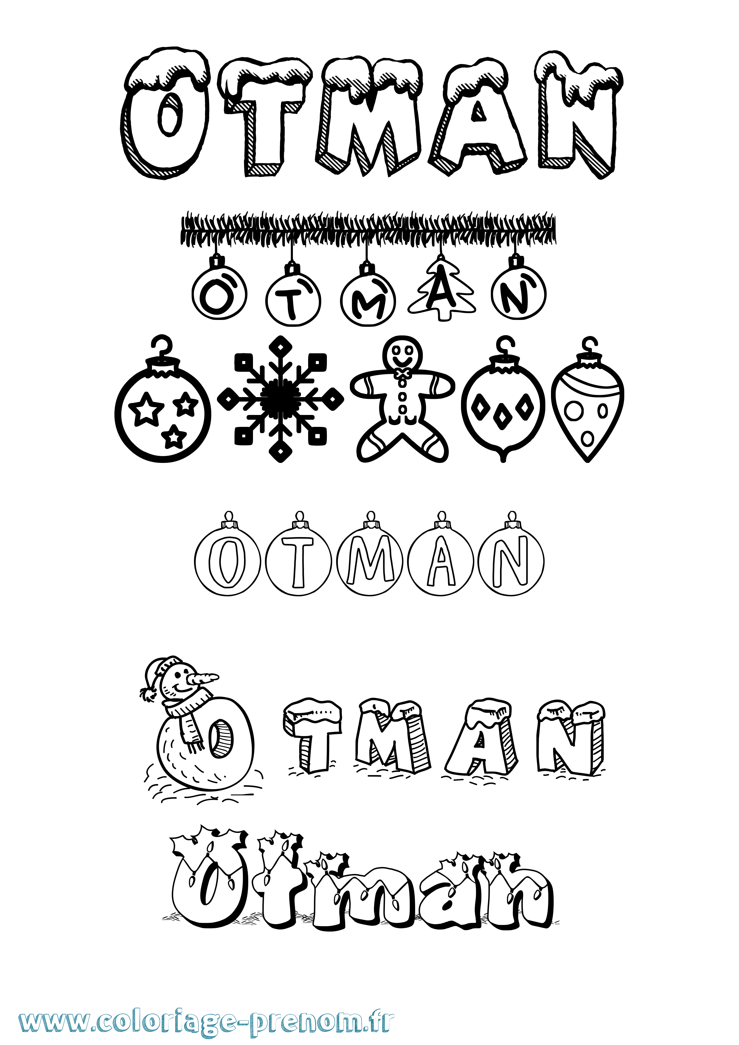 Coloriage Otman Noël Coloriage prénom Otman Noël