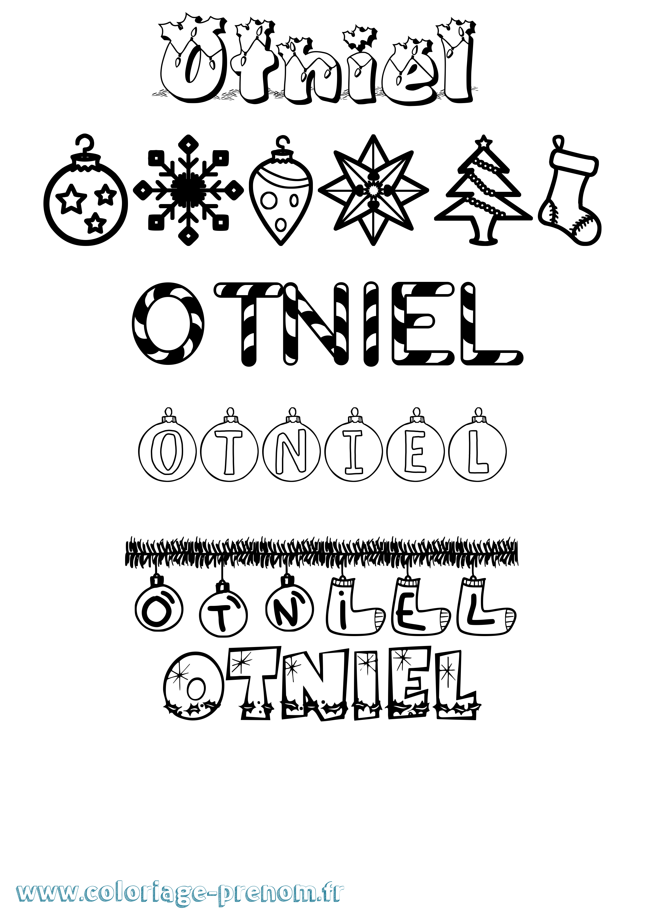 Coloriage Otniel Noël Coloriage prénom Otniel Noël