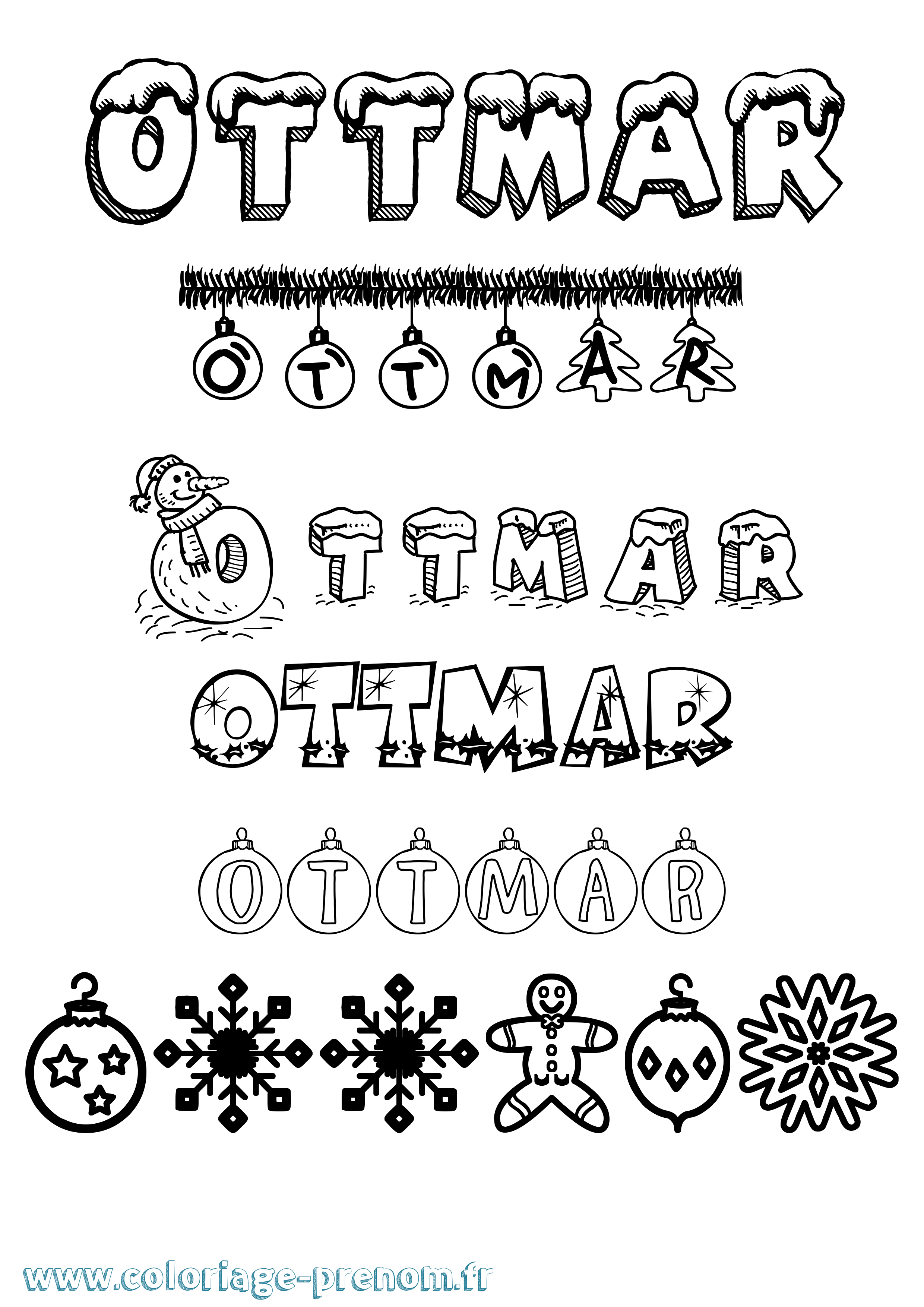 Coloriage Ottmar Noël Coloriage prénom Ottmar Noël