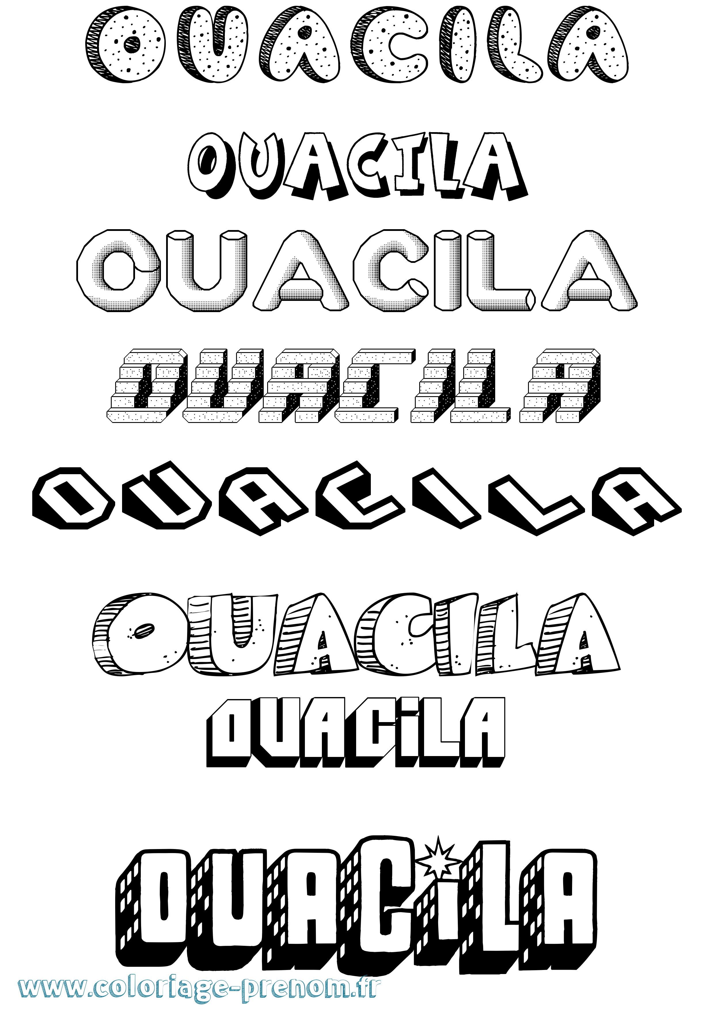 Coloriage Ouacila Effet 3D Coloriage prénom Ouacila Effet 3D