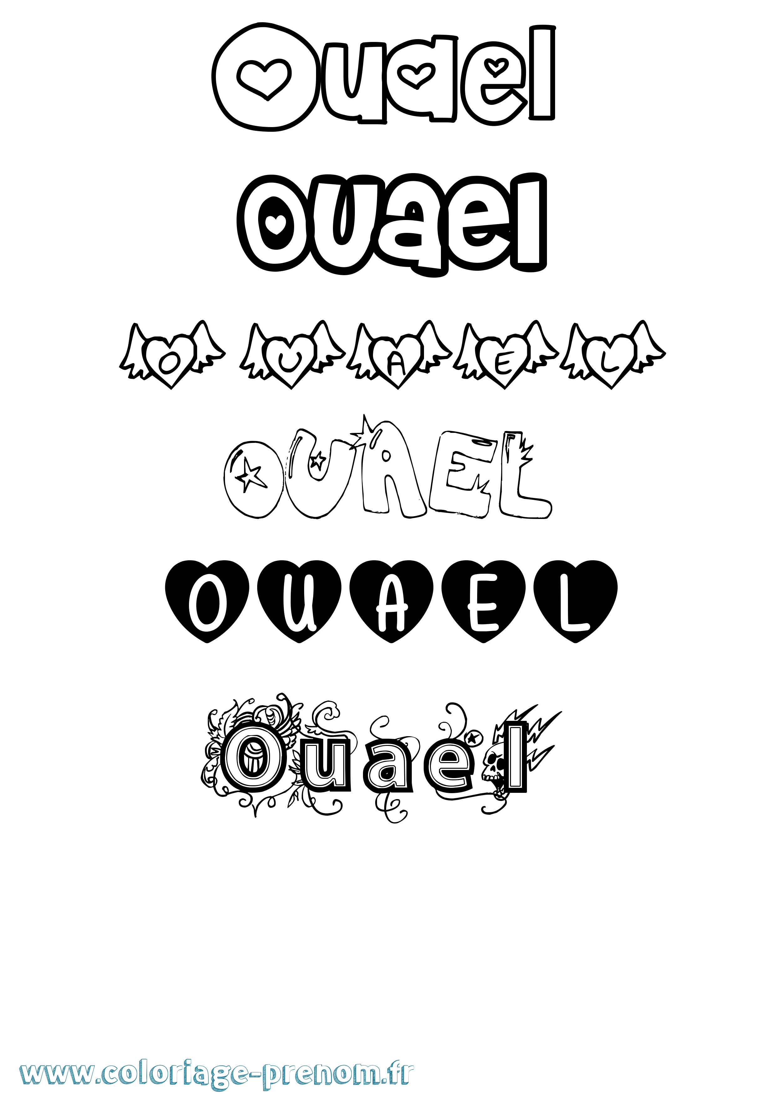 Coloriage Ouael Girly Coloriage prénom Ouael Girly