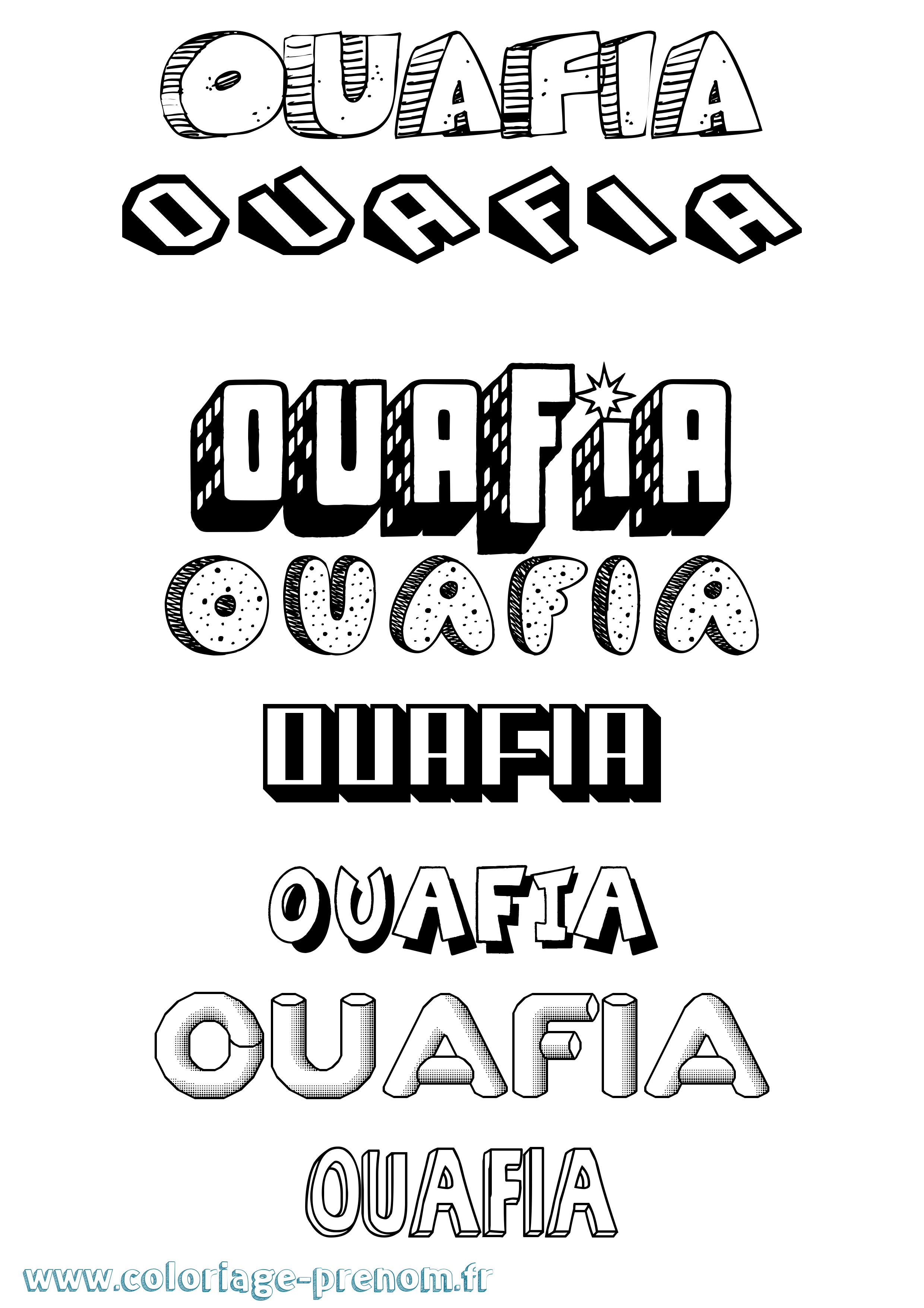 Coloriage Ouafia Effet 3D Coloriage prénom Ouafia Effet 3D