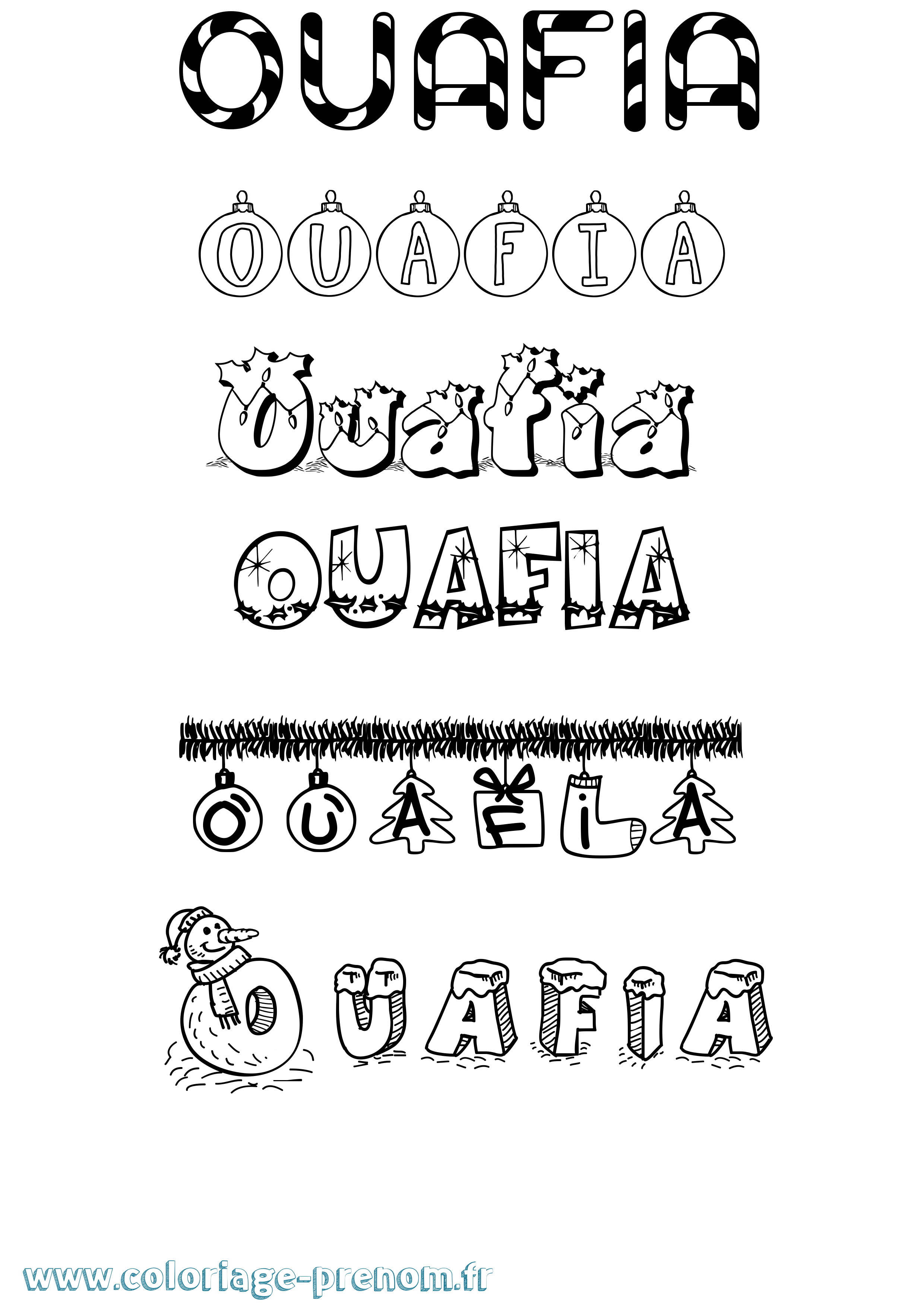 Coloriage Ouafia Noël Coloriage prénom Ouafia Noël