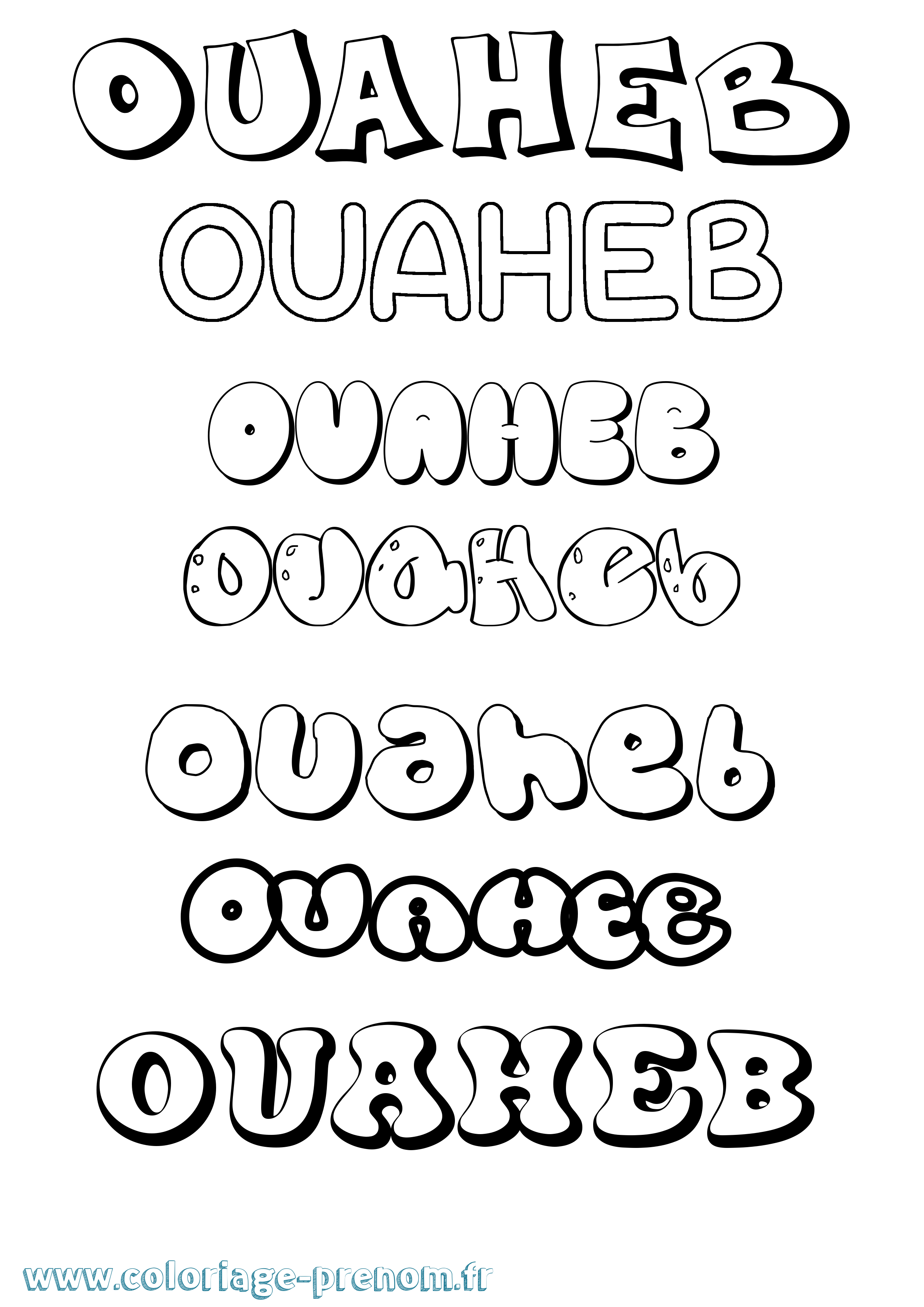 Coloriage Ouaheb Bubble Coloriage prénom Ouaheb Bubble