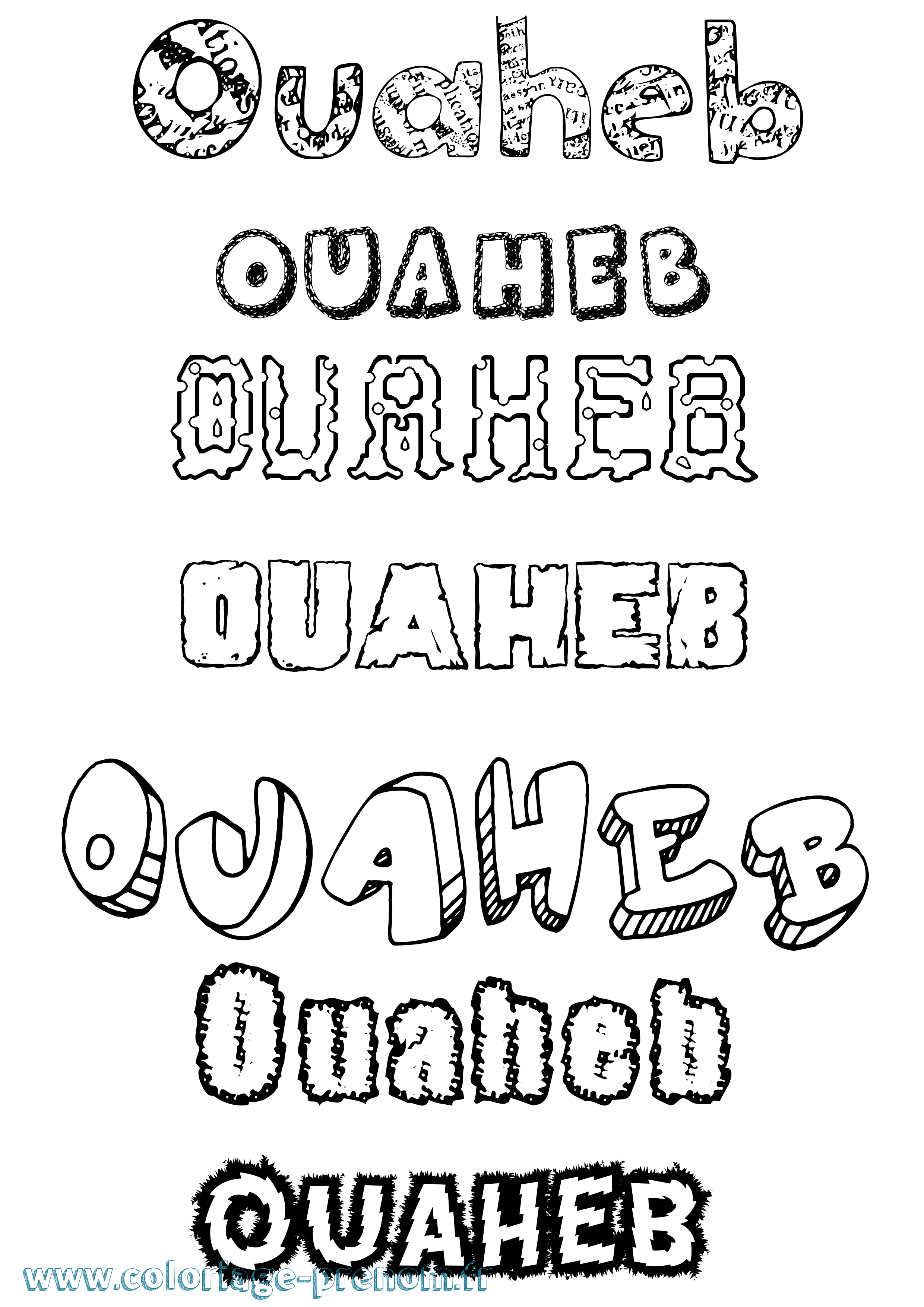 Coloriage Ouaheb Destructuré Coloriage prénom Ouaheb Destructuré