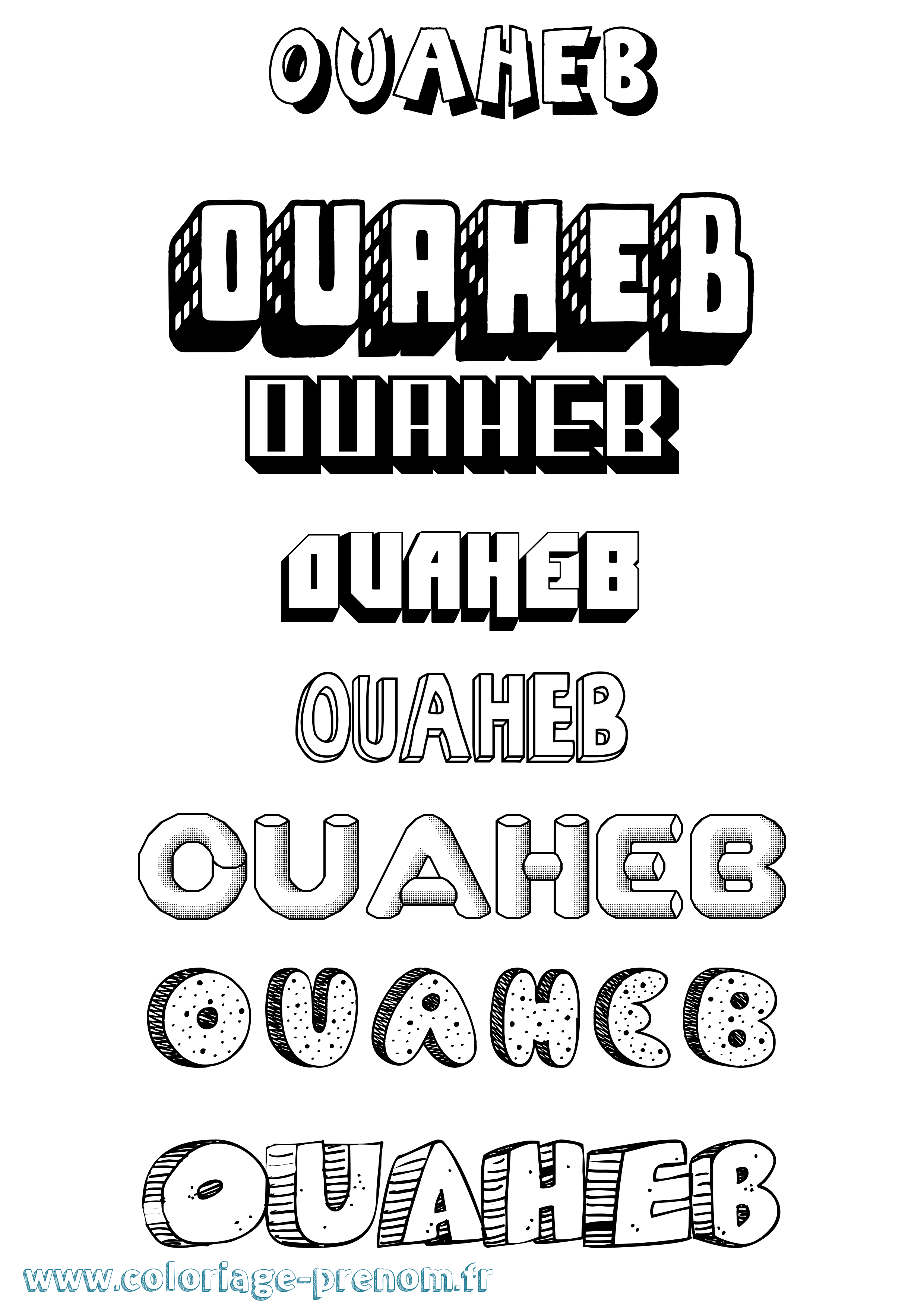 Coloriage Ouaheb Effet 3D Coloriage prénom Ouaheb Effet 3D