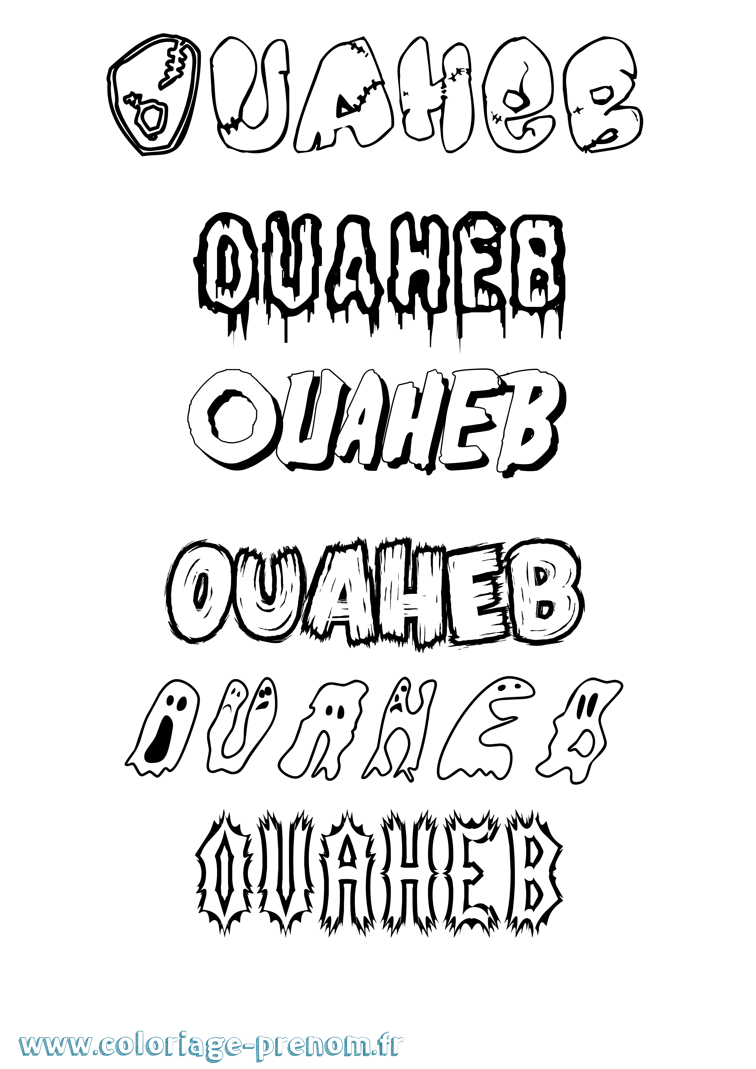 Coloriage Ouaheb Frisson Coloriage prénom Ouaheb Frisson