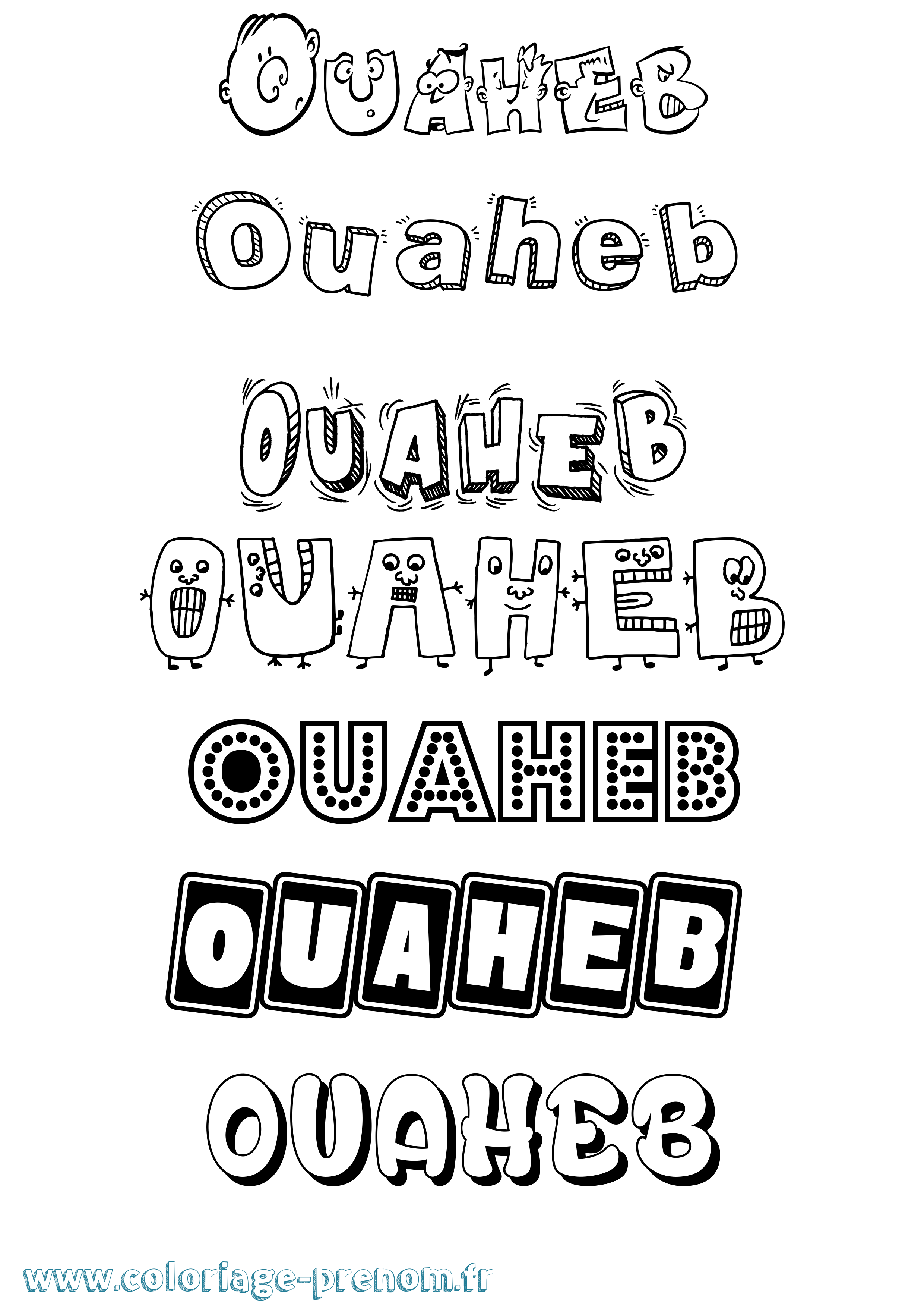 Coloriage Ouaheb Fun Coloriage prénom Ouaheb Fun