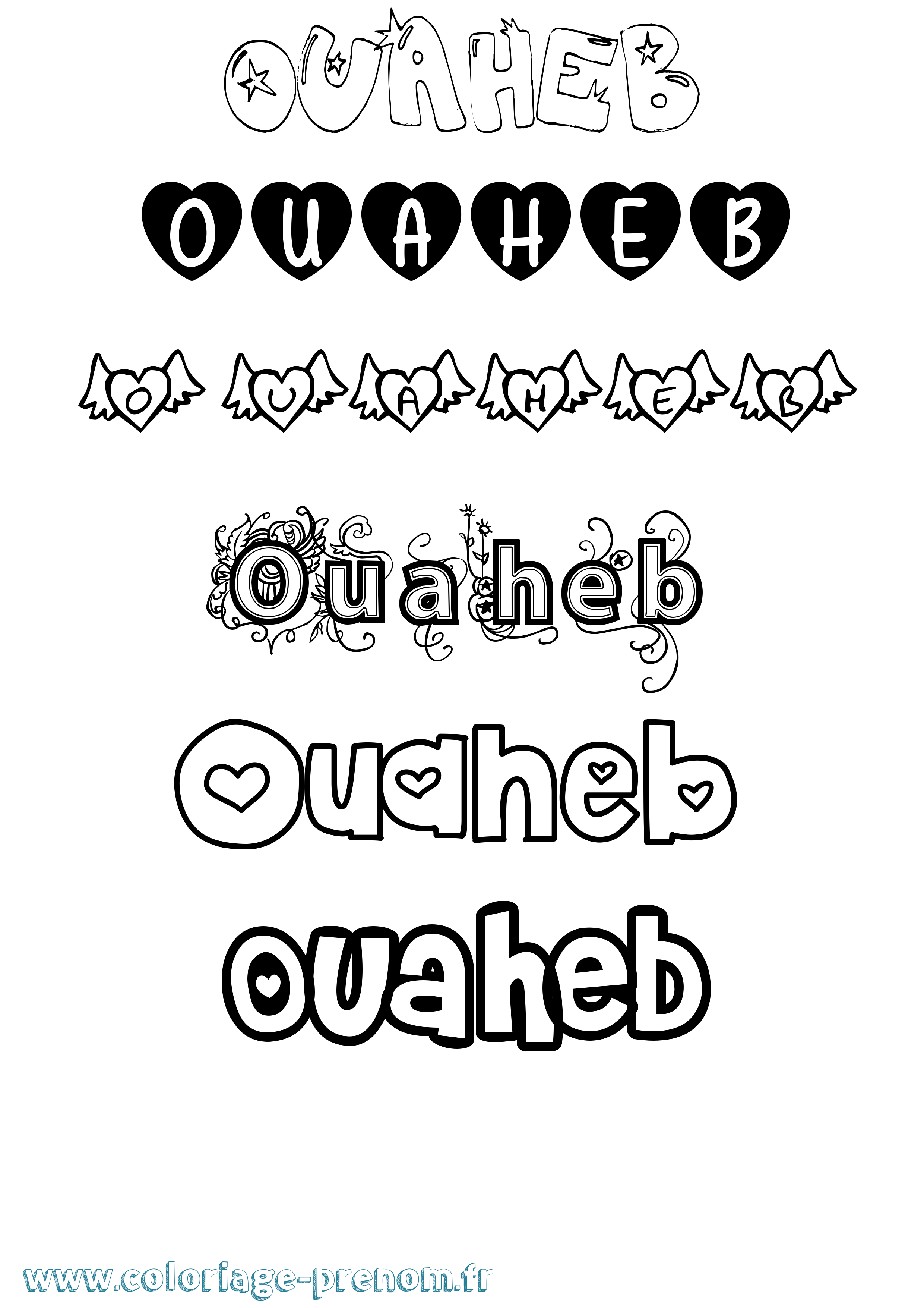 Coloriage Ouaheb Girly Coloriage prénom Ouaheb Girly