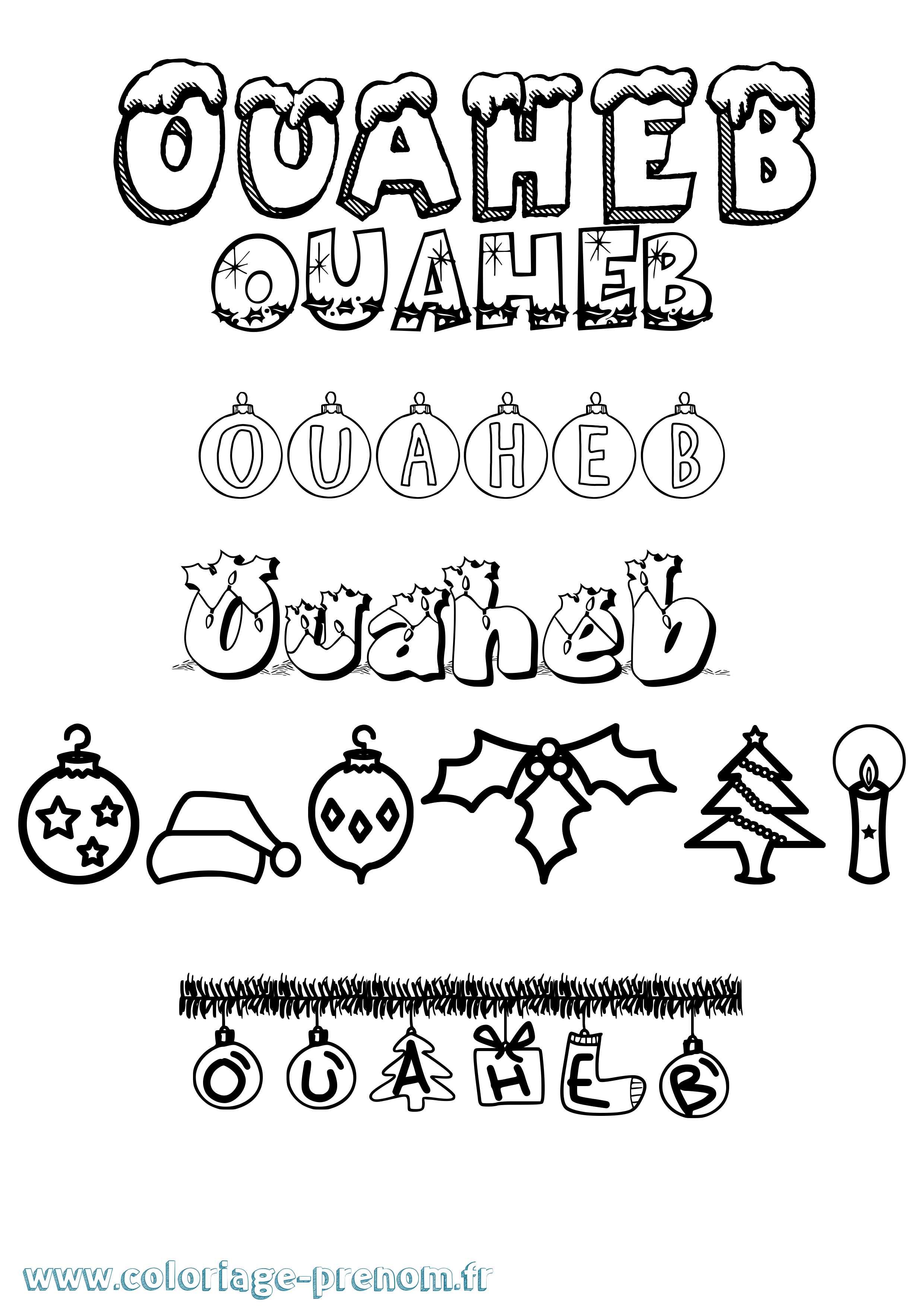 Coloriage Ouaheb Noël Coloriage prénom Ouaheb Noël