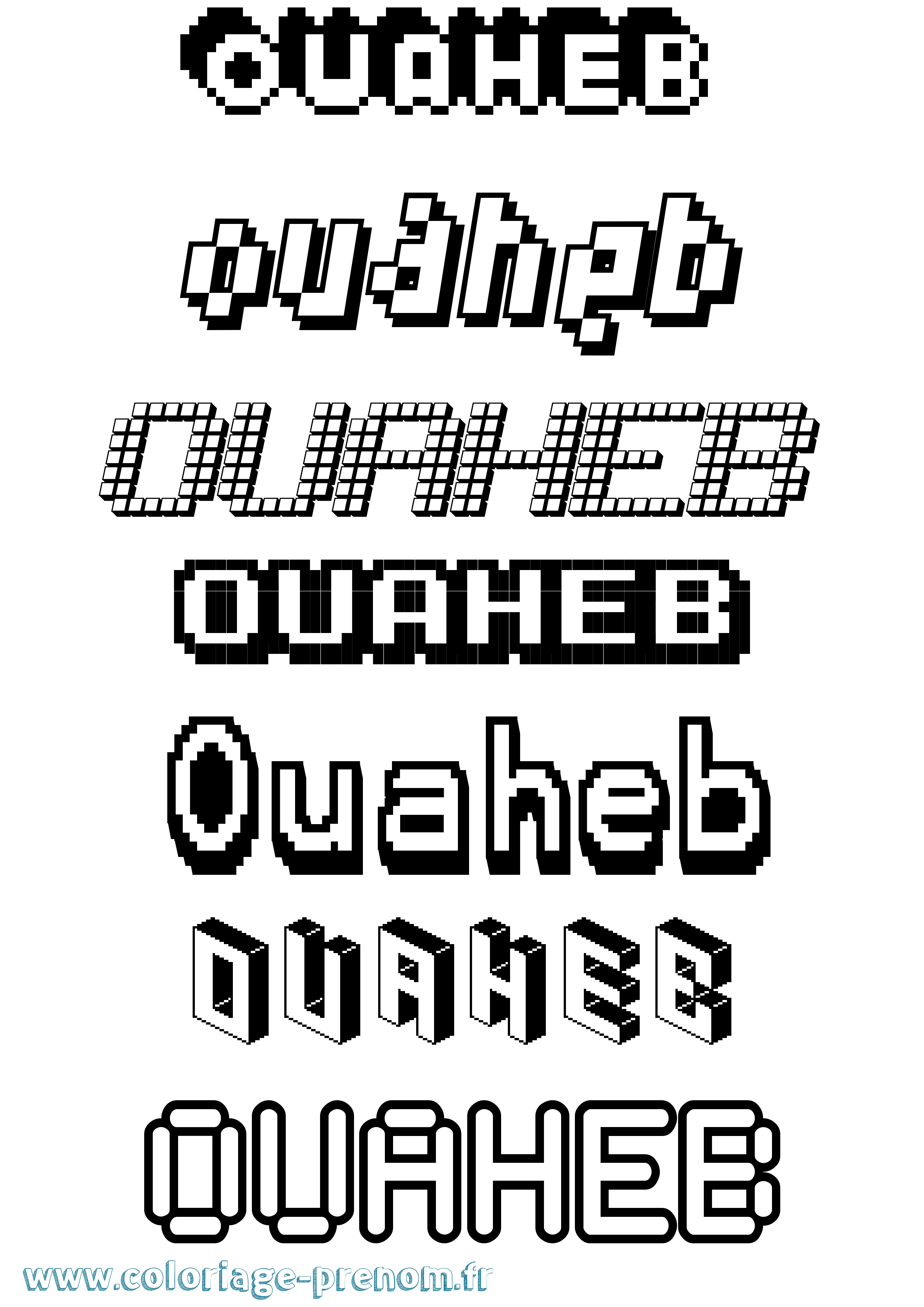 Coloriage Ouaheb Pixel Coloriage prénom Ouaheb Pixel