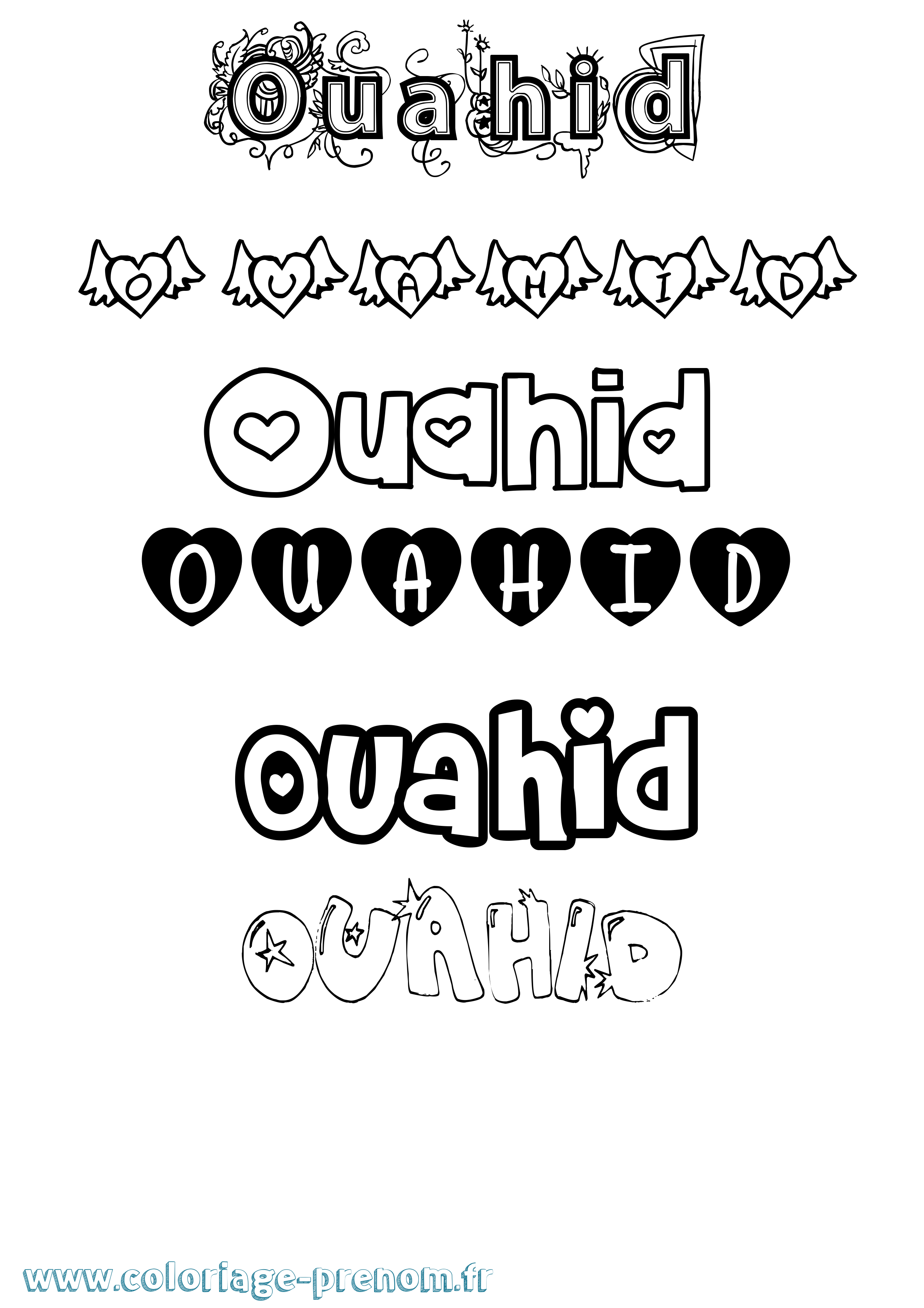 Coloriage Ouahid Girly Coloriage prénom Ouahid Girly