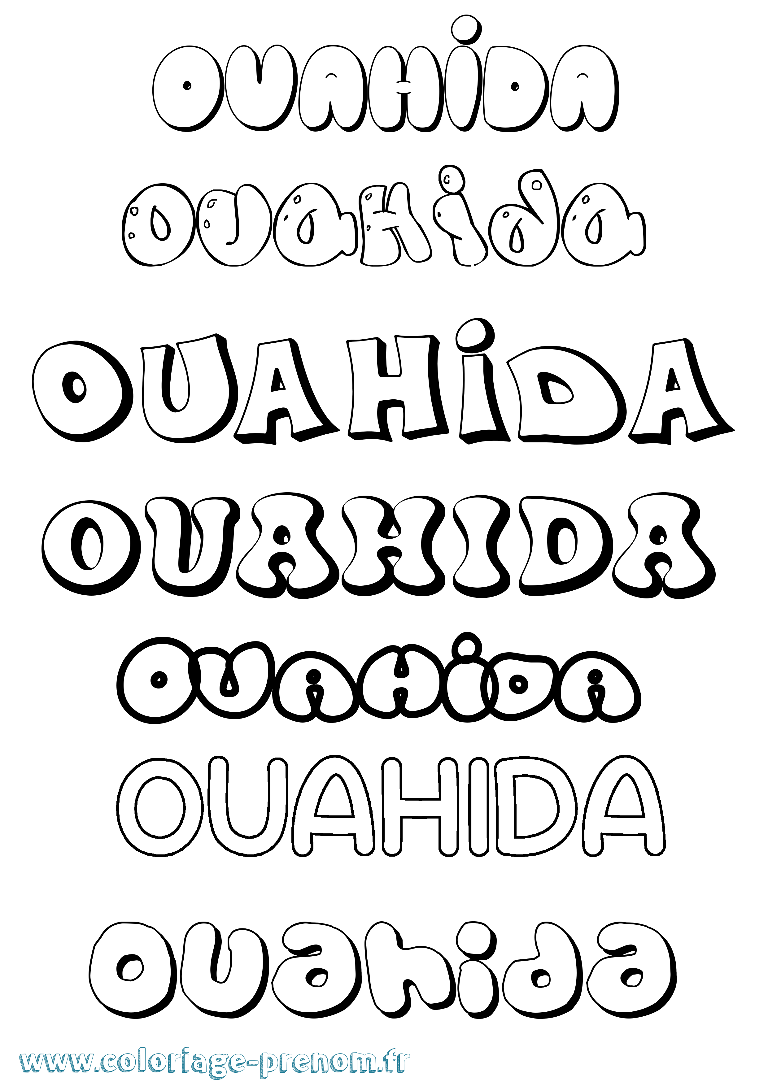 Coloriage Ouahida Bubble Coloriage prénom Ouahida Bubble