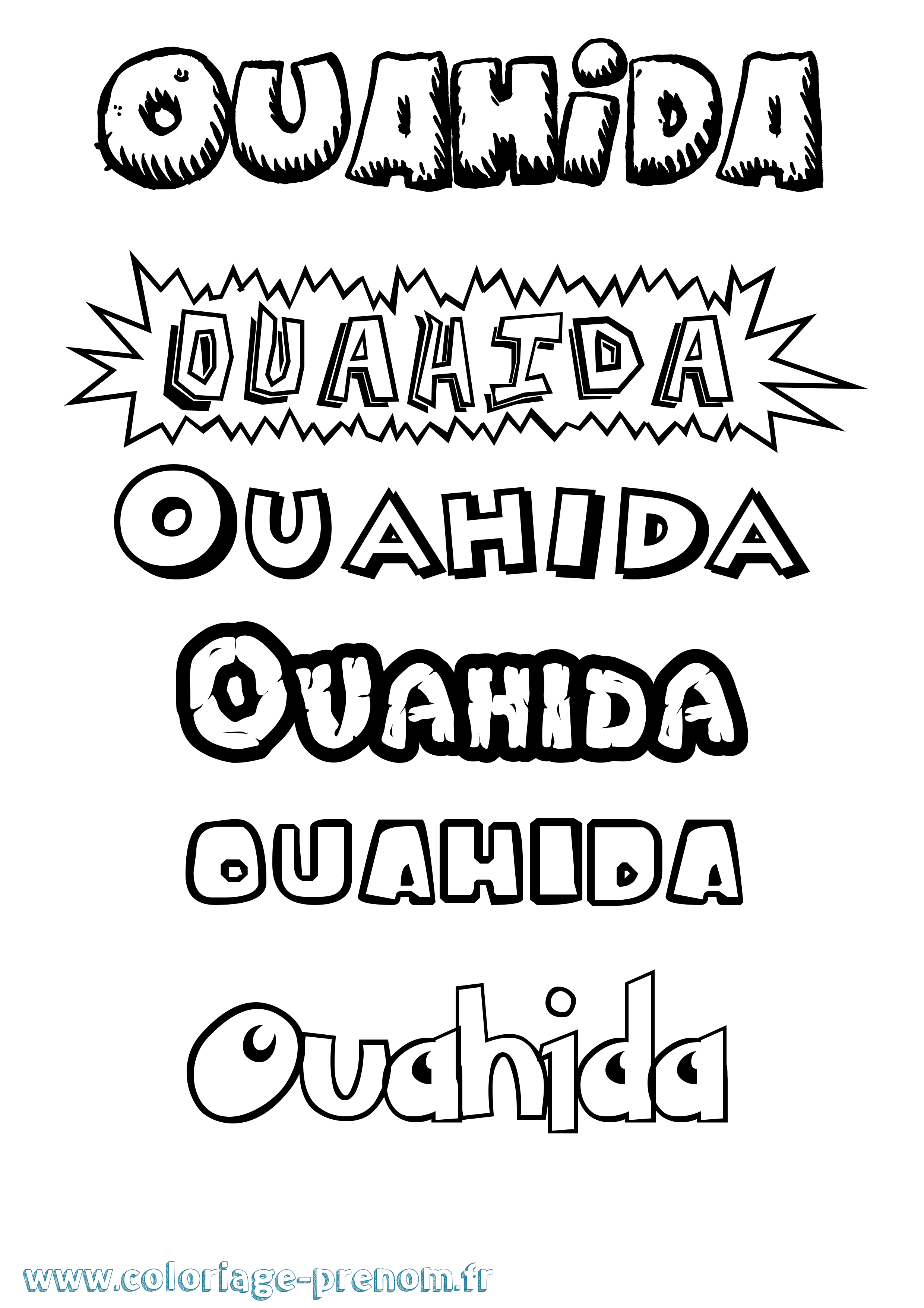 Coloriage Ouahida Dessin Animé Coloriage prénom Ouahida Dessin Animé