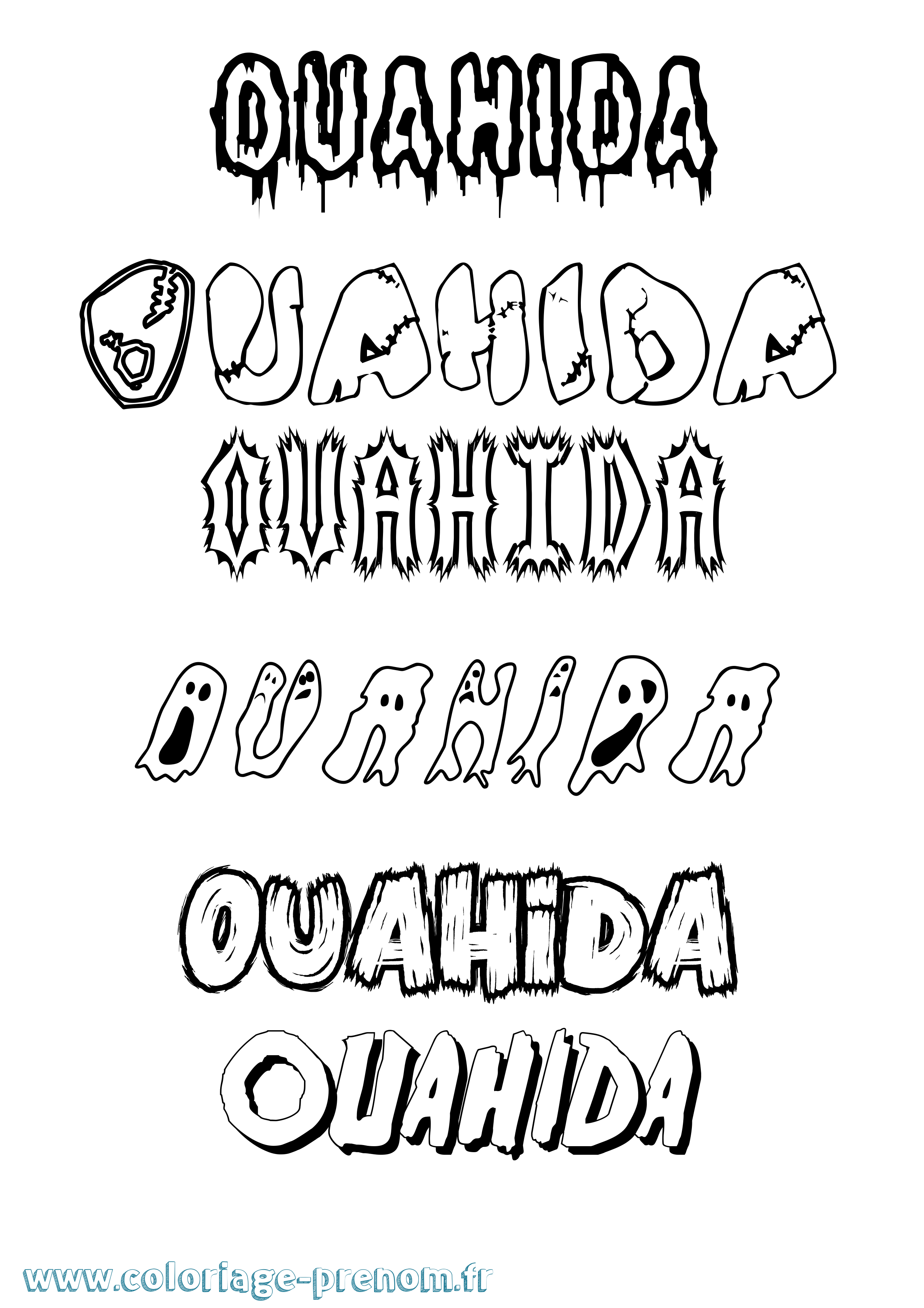 Coloriage Ouahida Frisson Coloriage prénom Ouahida Frisson