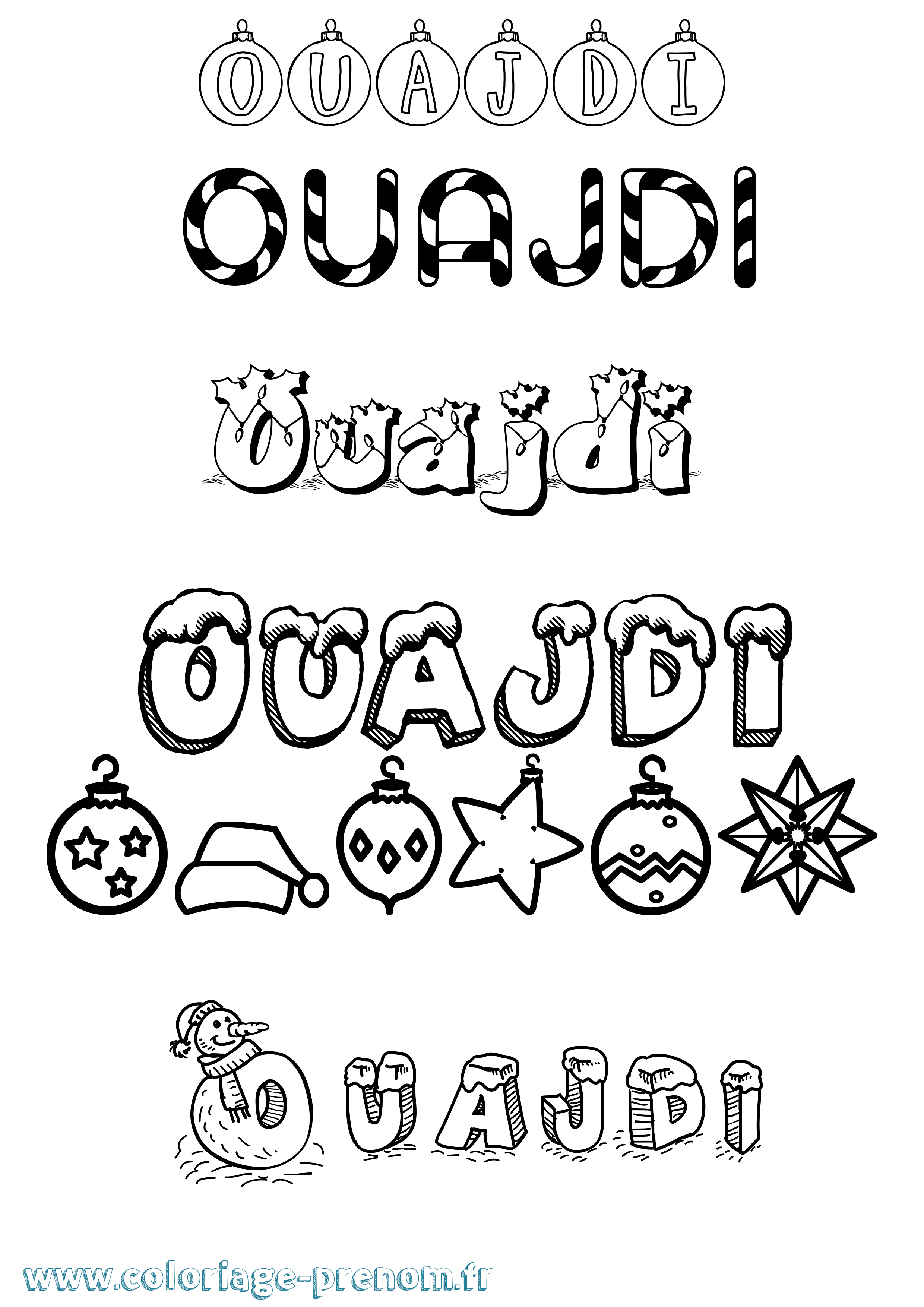 Coloriage Ouajdi Noël Coloriage prénom Ouajdi Noël