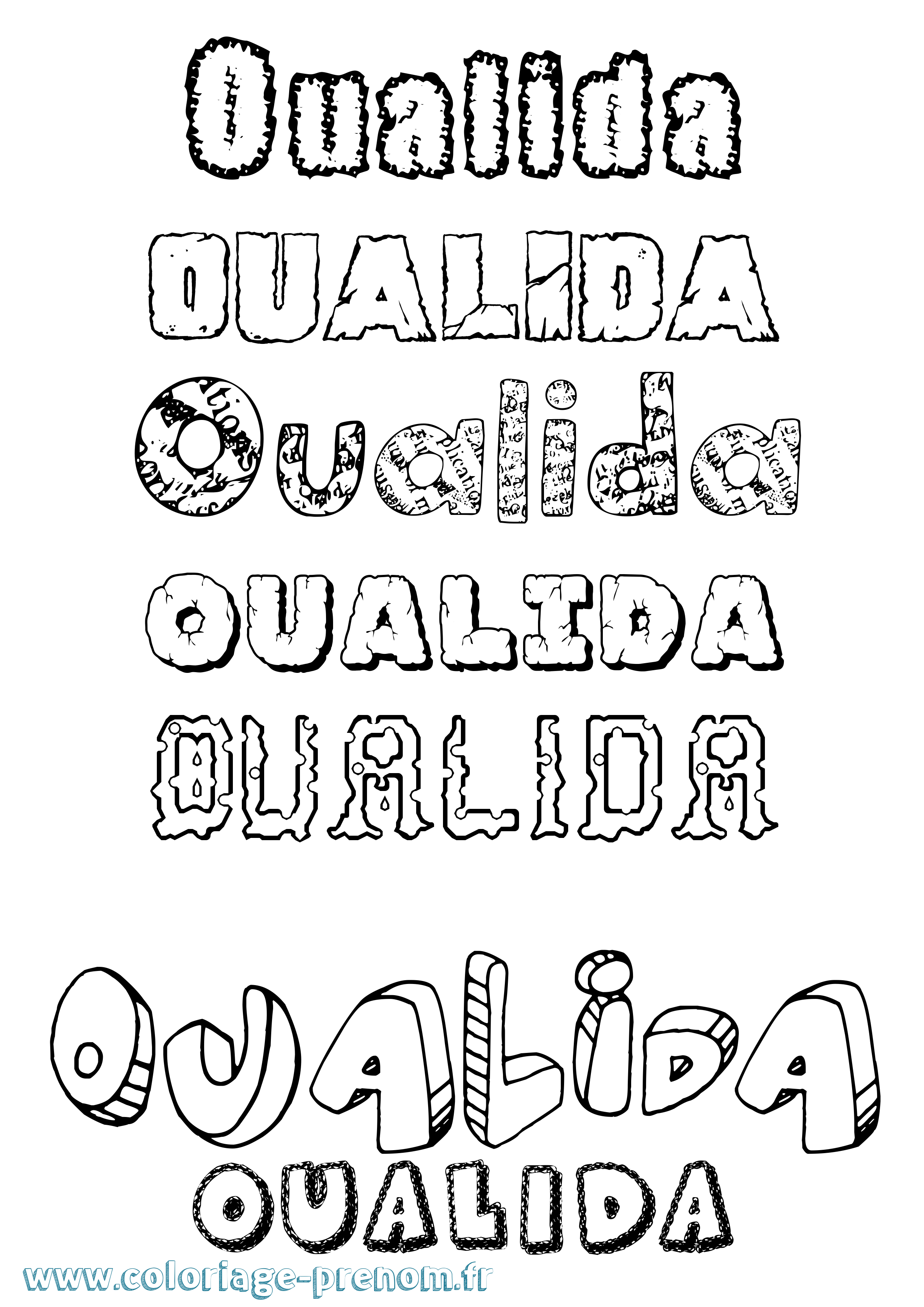Coloriage Oualida Destructuré Coloriage prénom Oualida Destructuré