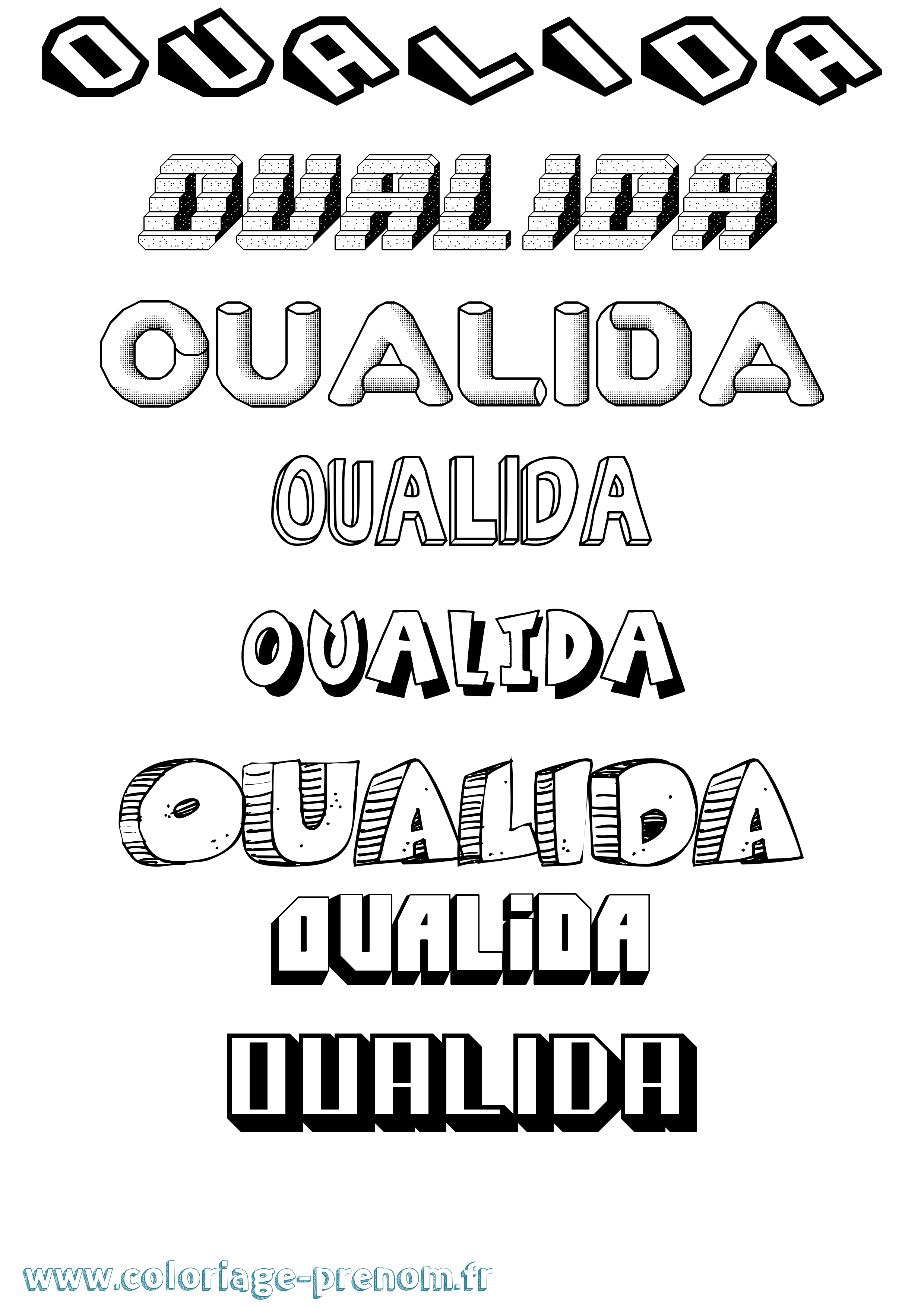 Coloriage Oualida Effet 3D Coloriage prénom Oualida Effet 3D
