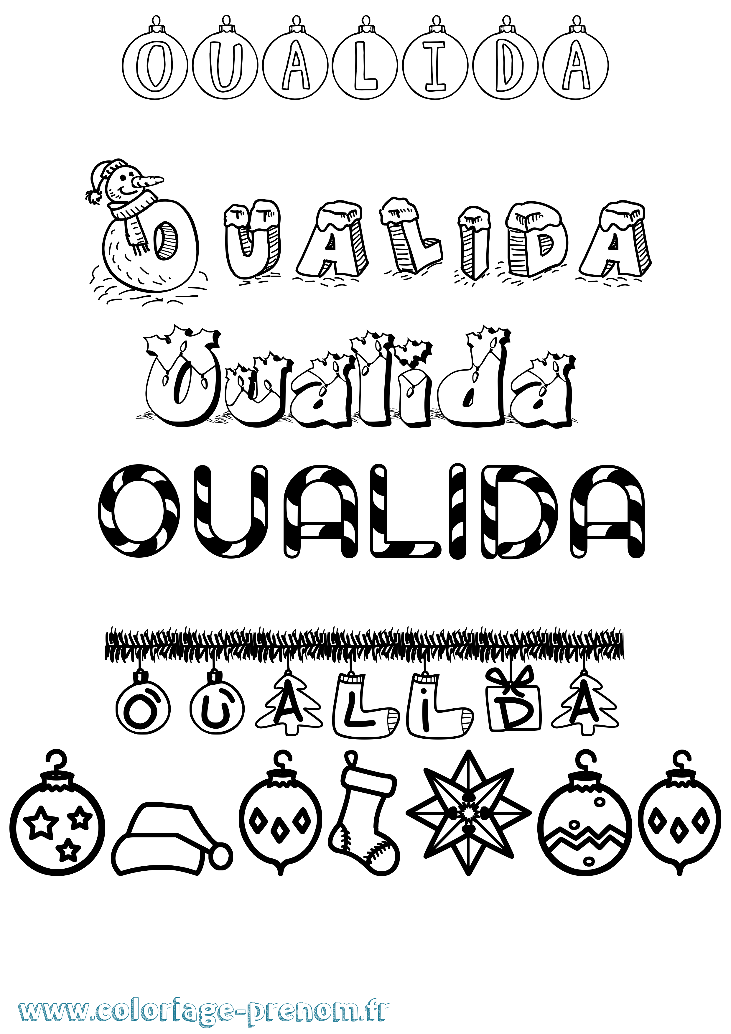 Coloriage Oualida Noël Coloriage prénom Oualida Noël