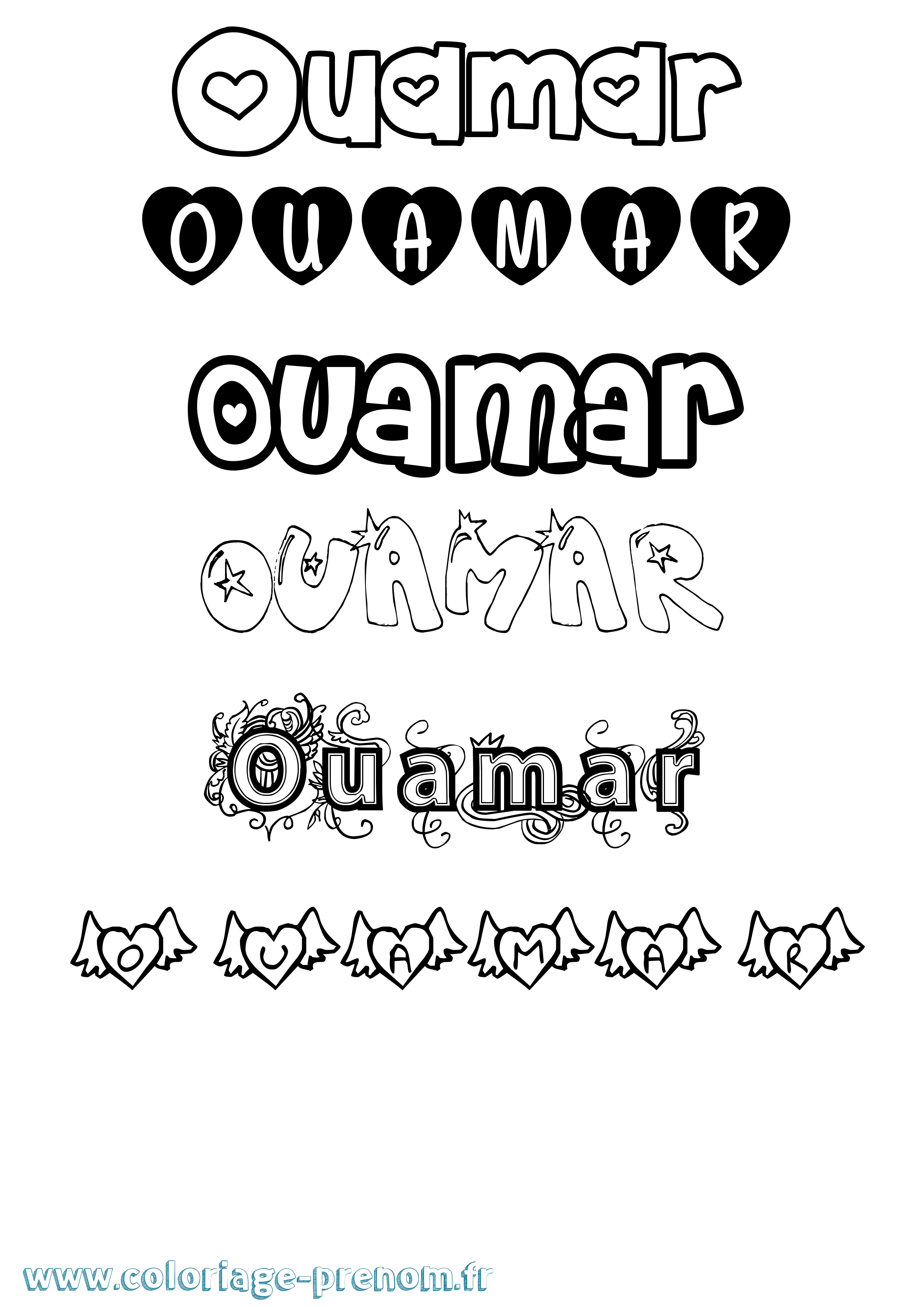 Coloriage Ouamar Girly Coloriage prénom Ouamar Girly
