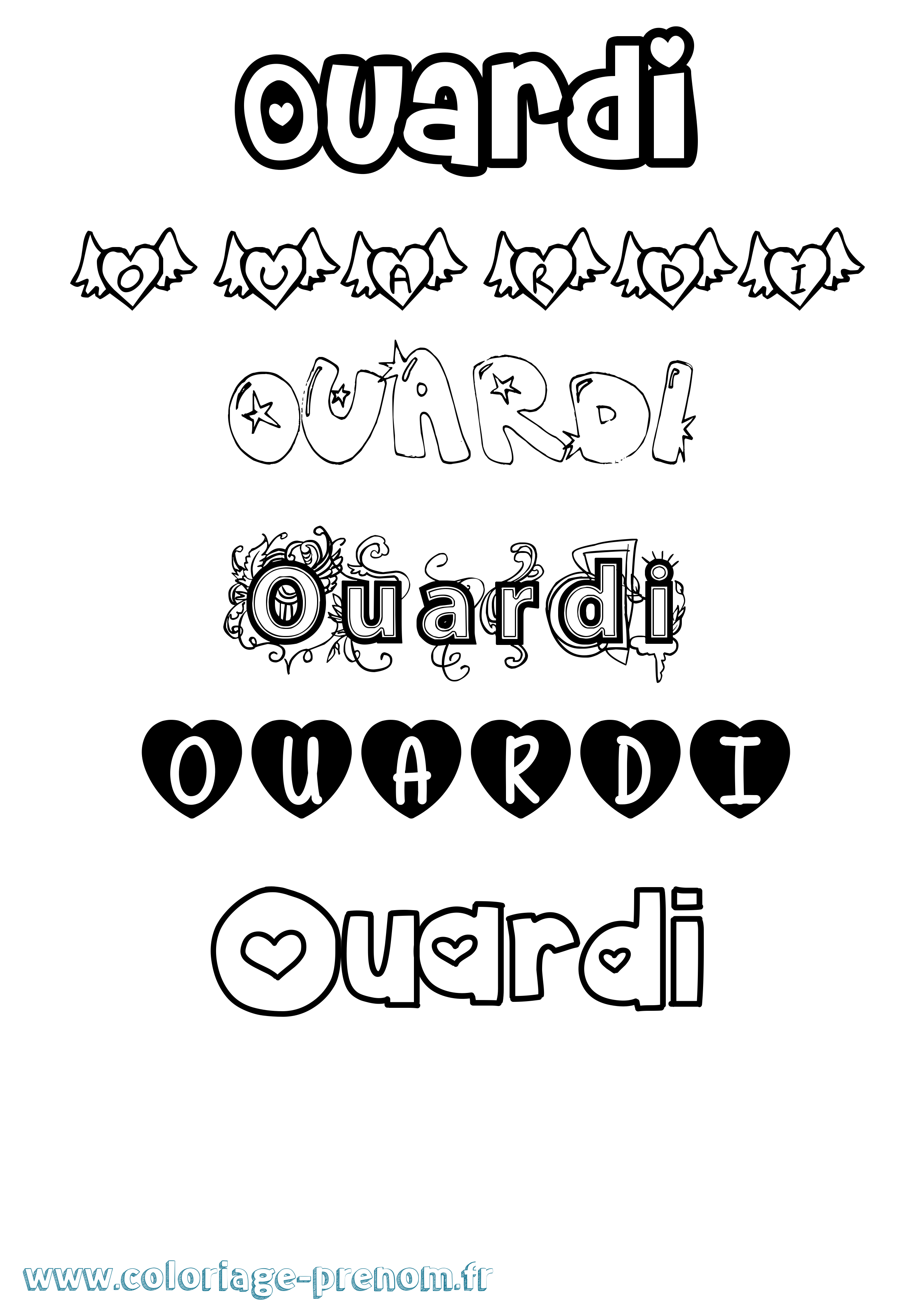 Coloriage Ouardi Girly Coloriage prénom Ouardi Girly