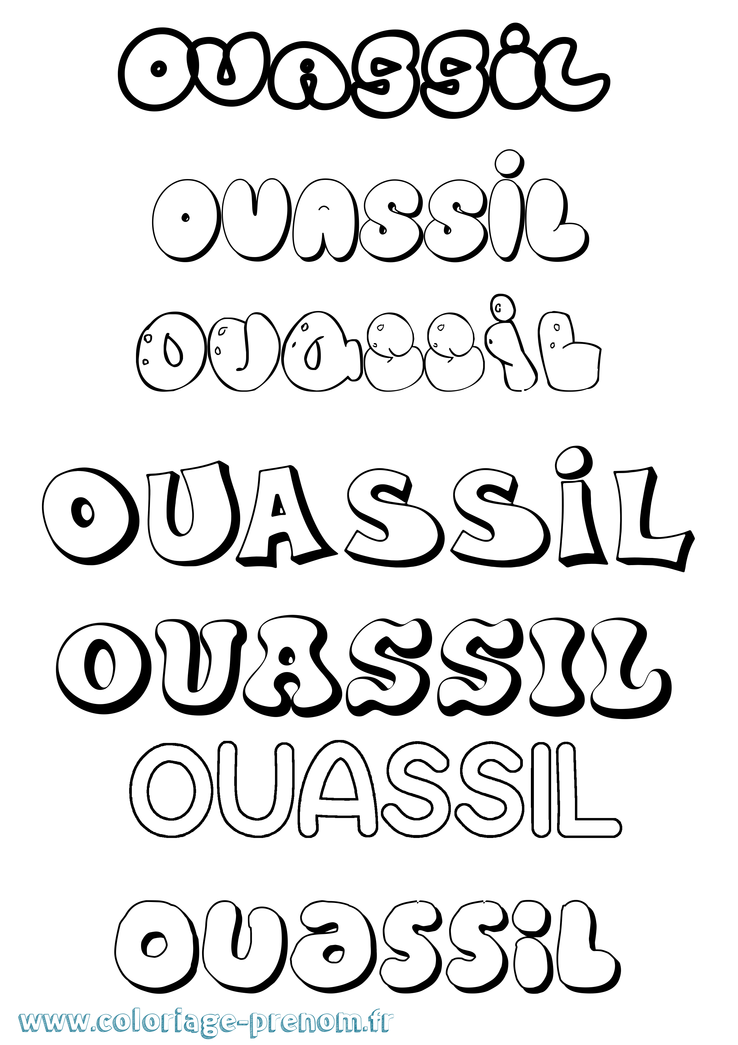 Coloriage Ouassil Bubble Coloriage prénom Ouassil Bubble