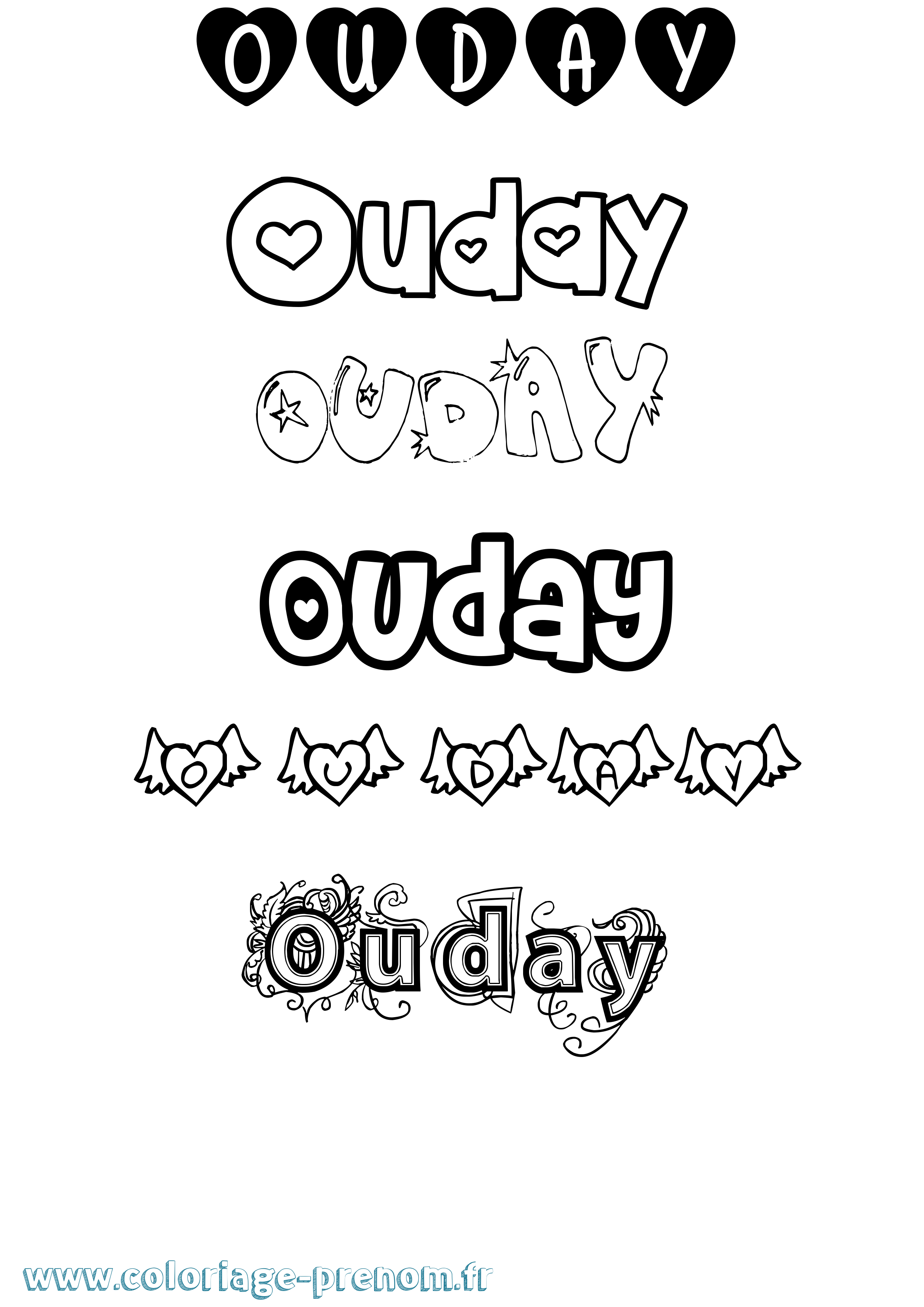 Coloriage Ouday Girly Coloriage prénom Ouday Girly