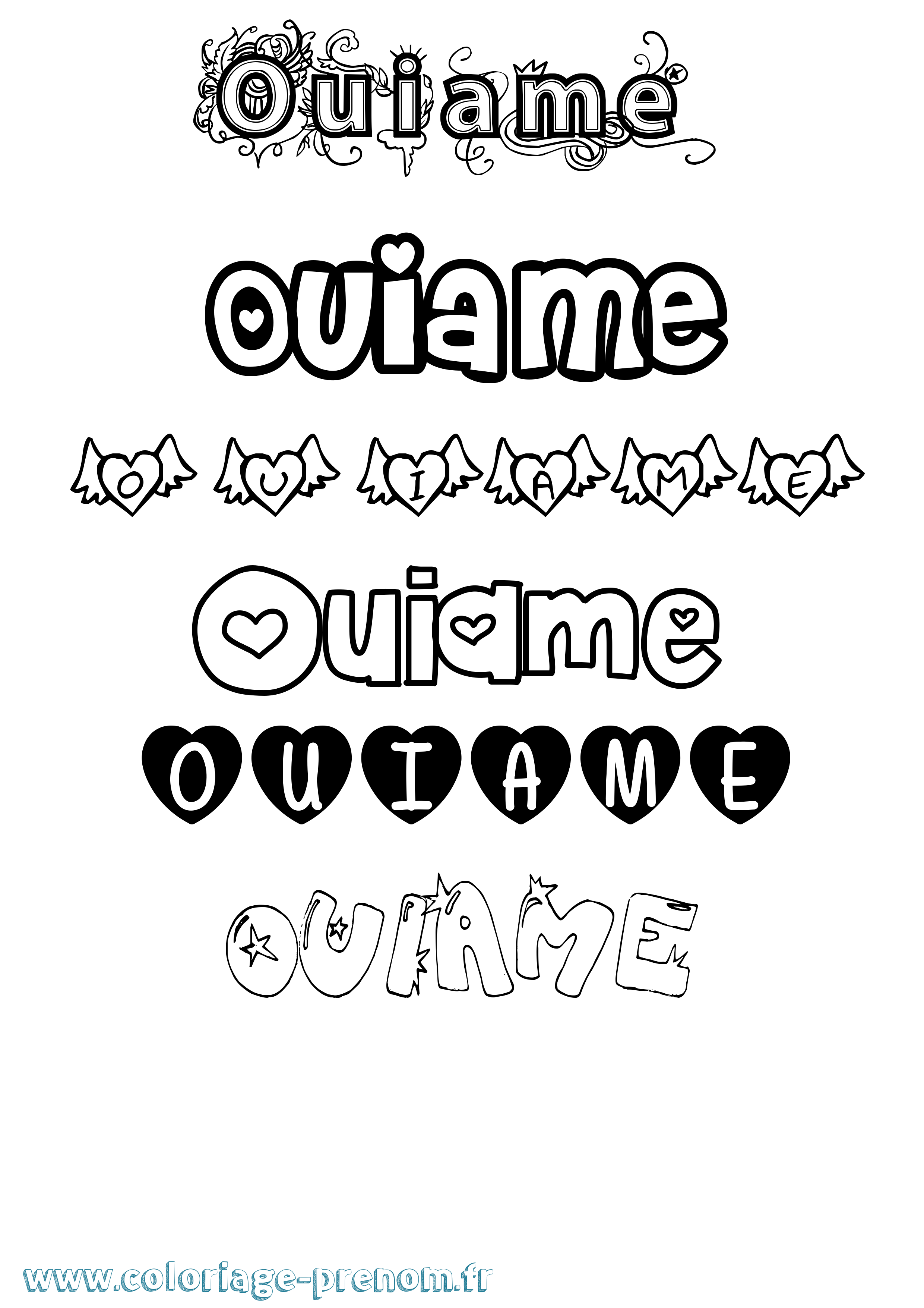 Coloriage Ouiame Girly Coloriage prénom Ouiame Girly
