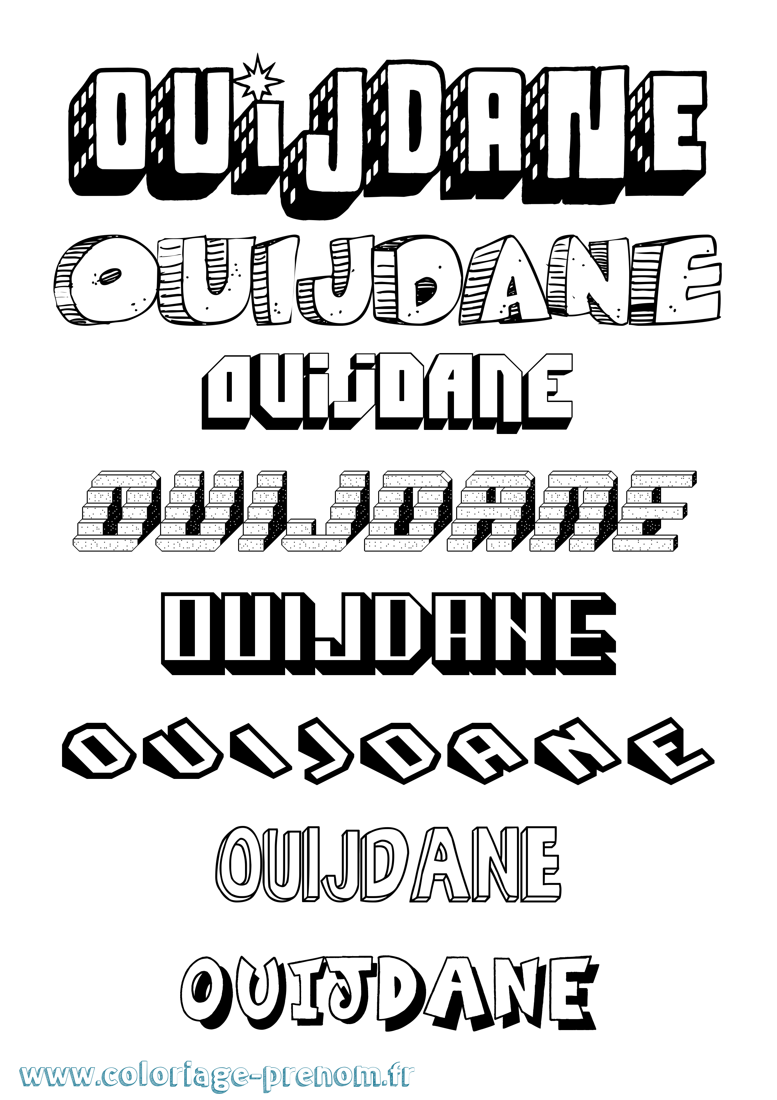 Coloriage Ouijdane Effet 3D Coloriage prénom Ouijdane Effet 3D