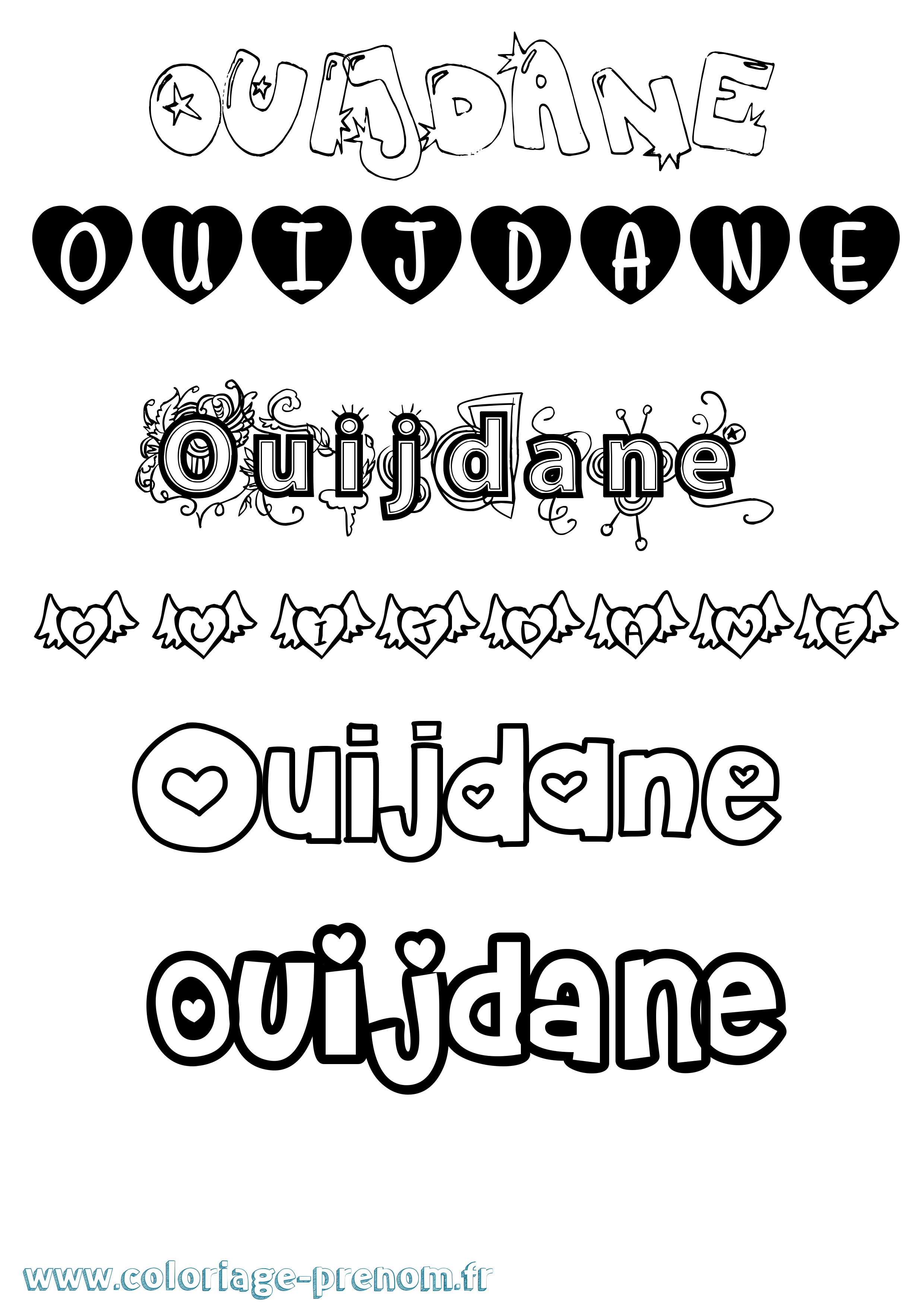 Coloriage Ouijdane Girly Coloriage prénom Ouijdane Girly
