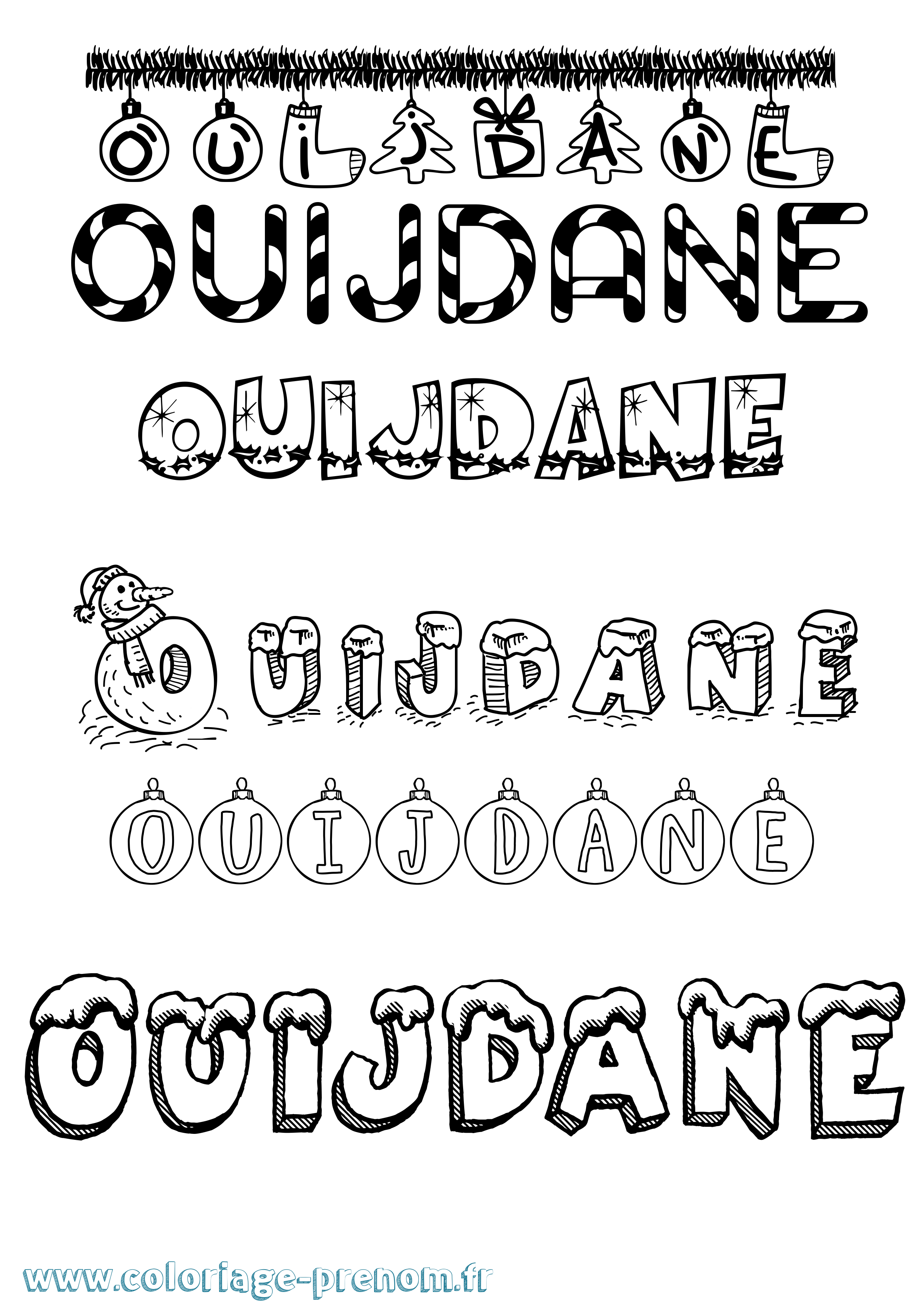 Coloriage Ouijdane Noël Coloriage prénom Ouijdane Noël