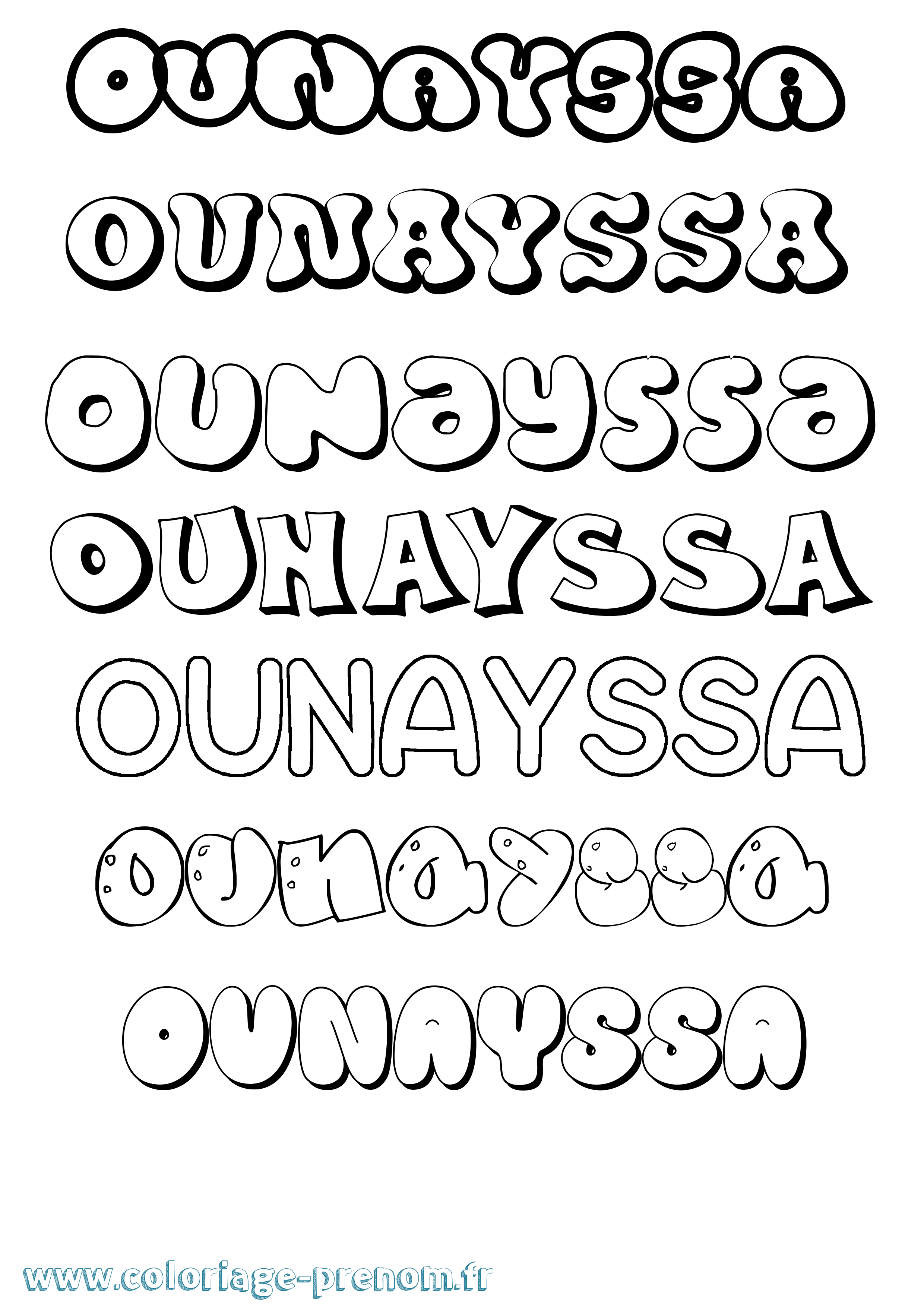 Coloriage Ounayssa Bubble Coloriage prénom Ounayssa Bubble