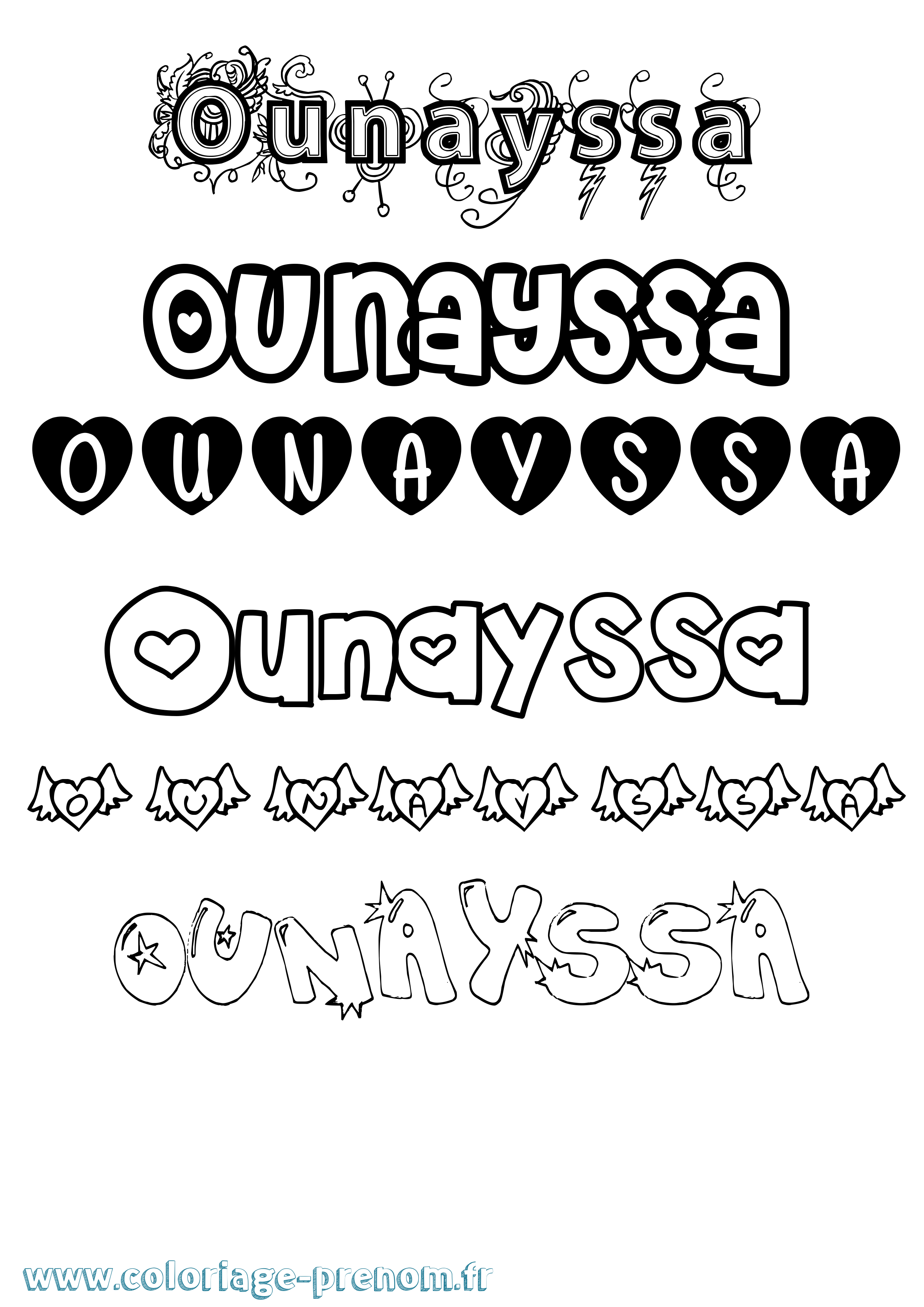 Coloriage Ounayssa Girly Coloriage prénom Ounayssa Girly