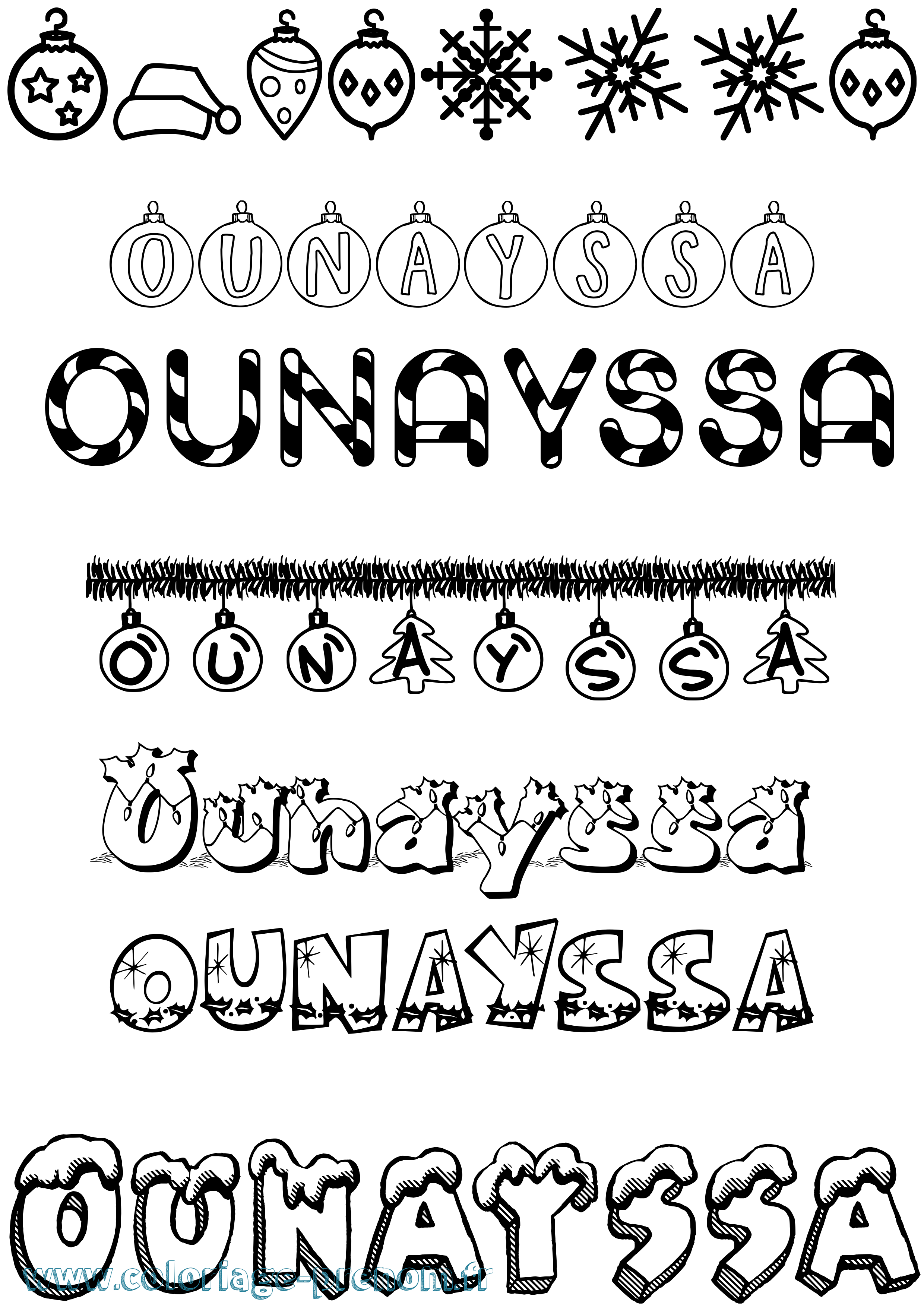 Coloriage Ounayssa Noël Coloriage prénom Ounayssa Noël