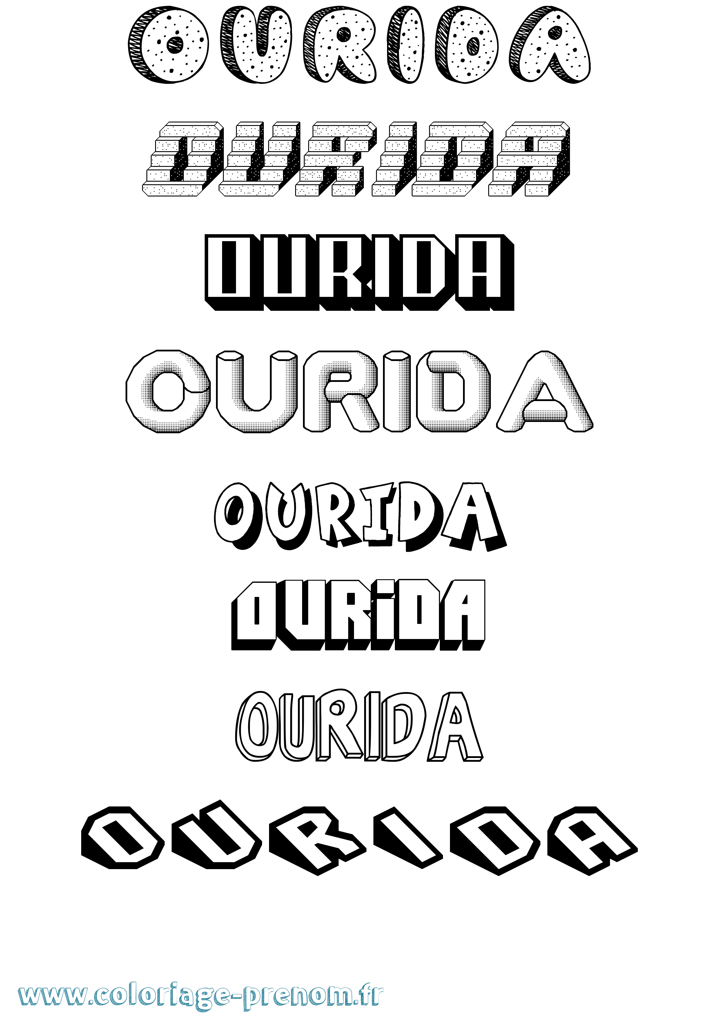 Coloriage Ourida Effet 3D Coloriage prénom Ourida Effet 3D