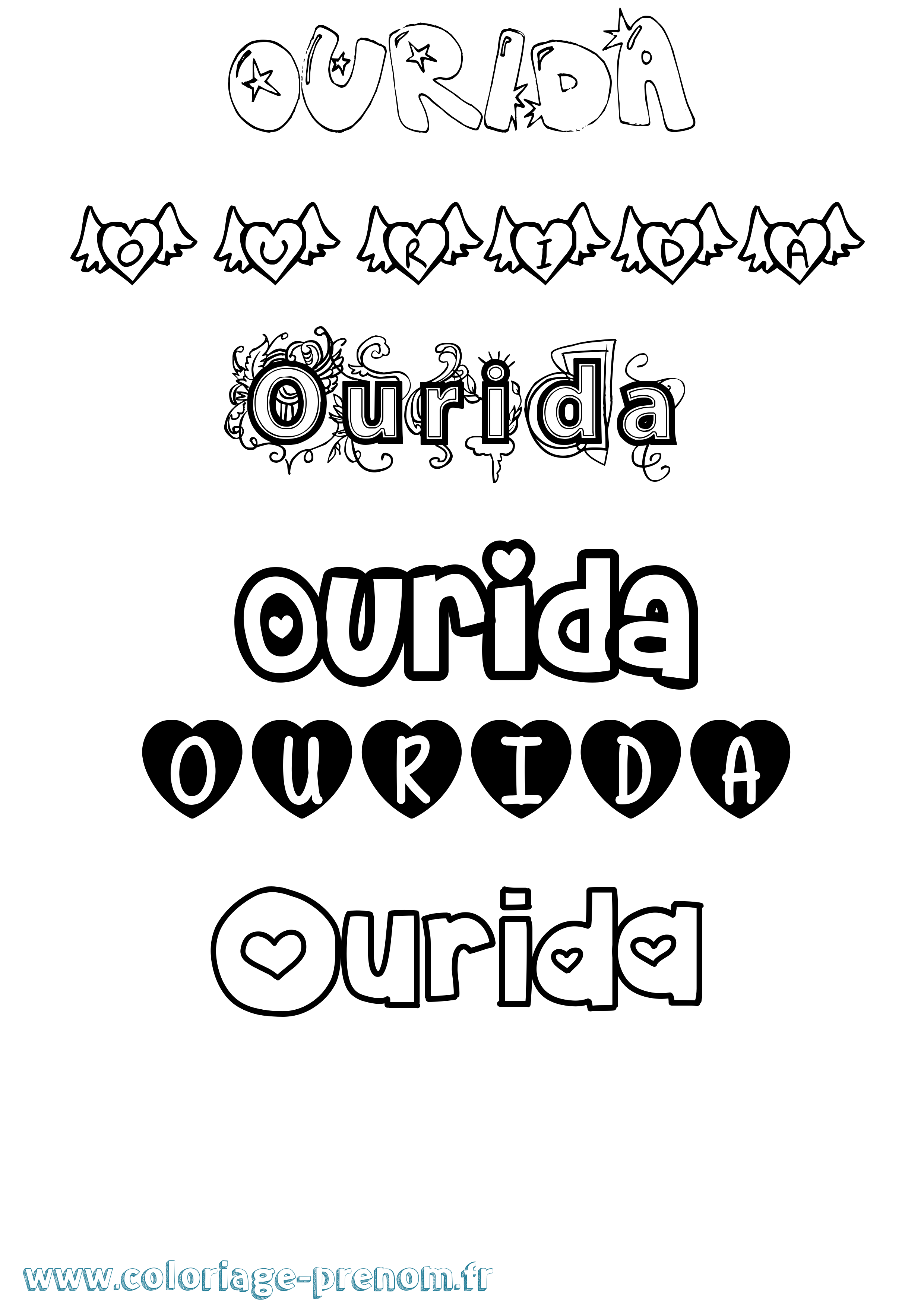 Coloriage Ourida Girly Coloriage prénom Ourida Girly