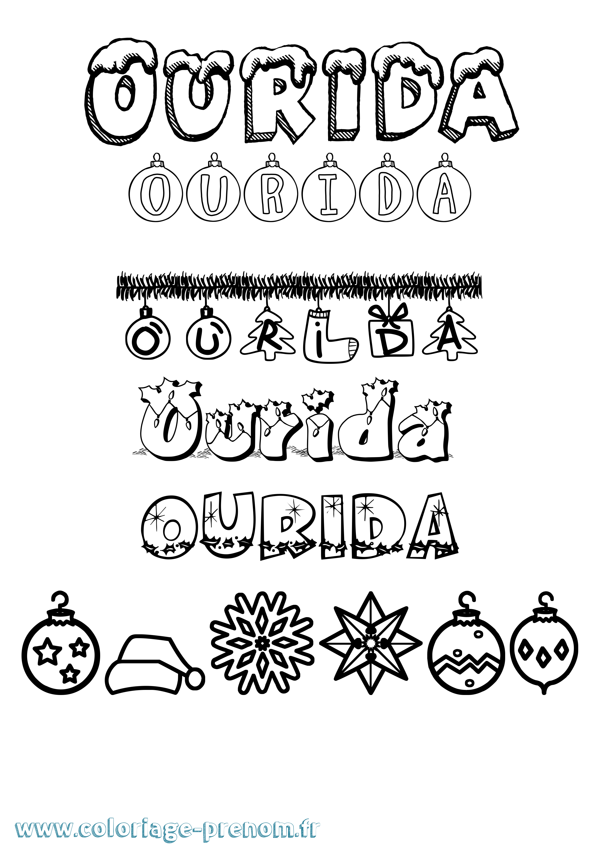 Coloriage Ourida Noël Coloriage prénom Ourida Noël