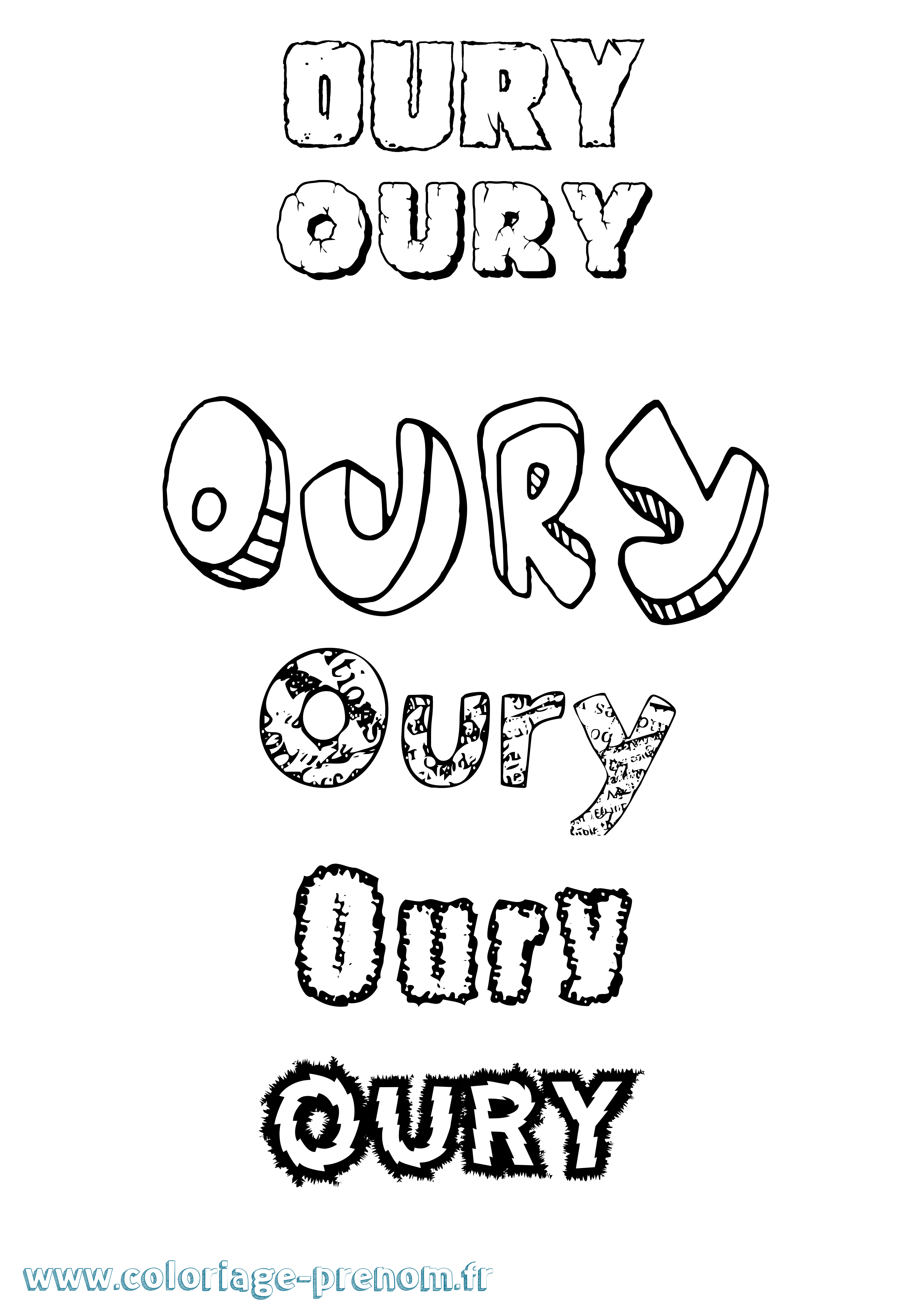 Coloriage Oury Destructuré Coloriage prénom Oury Destructuré