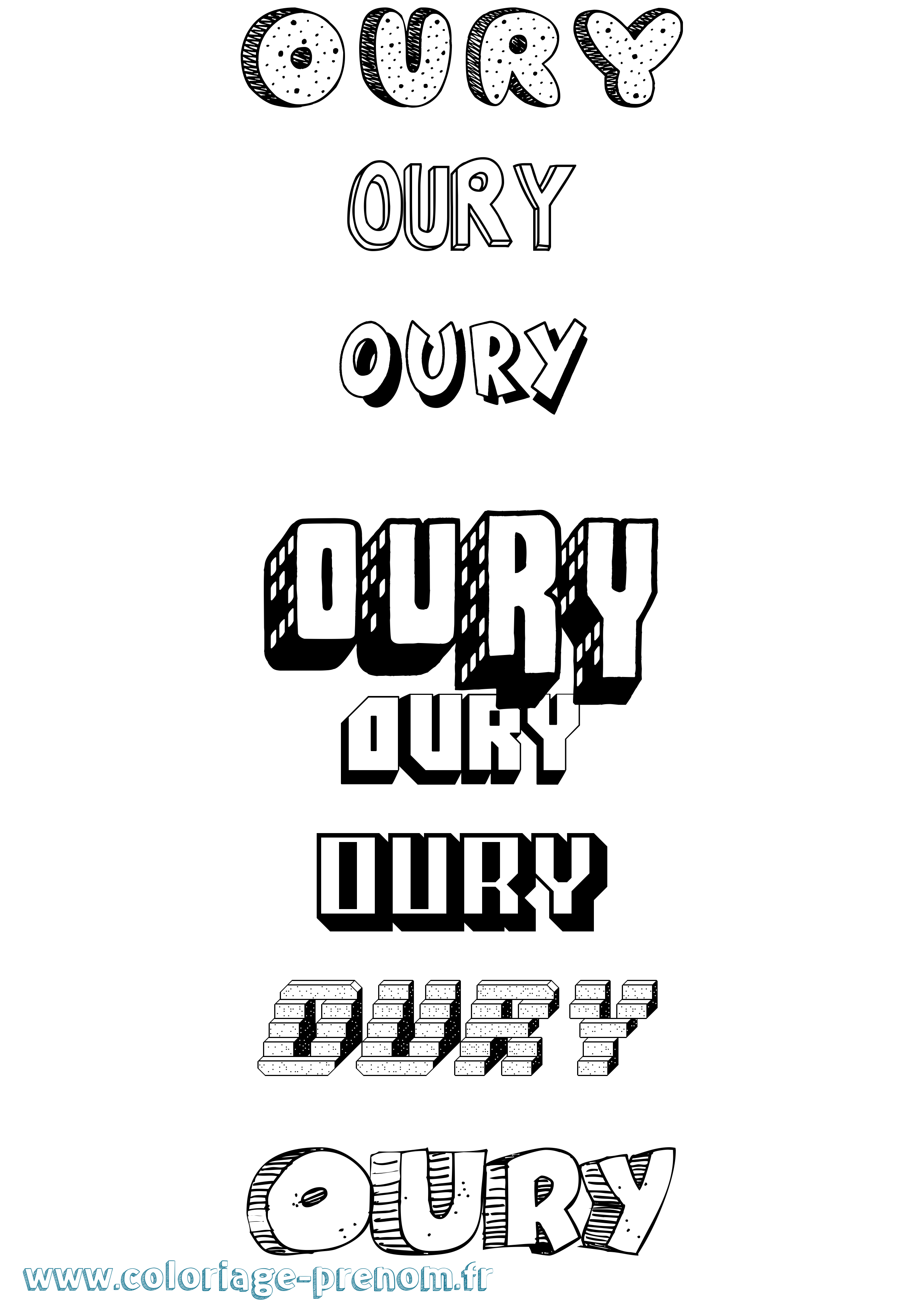 Coloriage Oury Effet 3D Coloriage prénom Oury Effet 3D