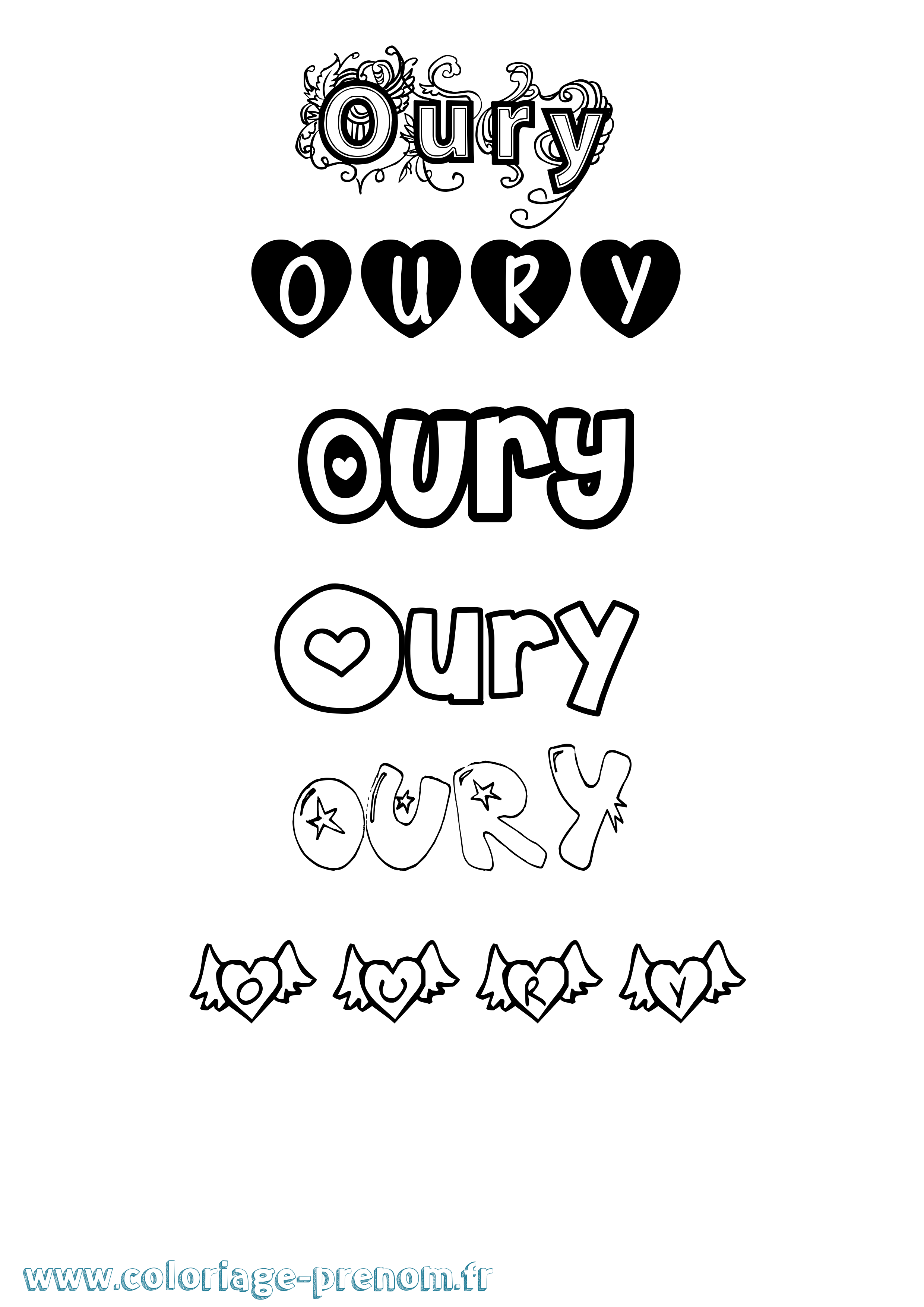Coloriage Oury Girly Coloriage prénom Oury Girly