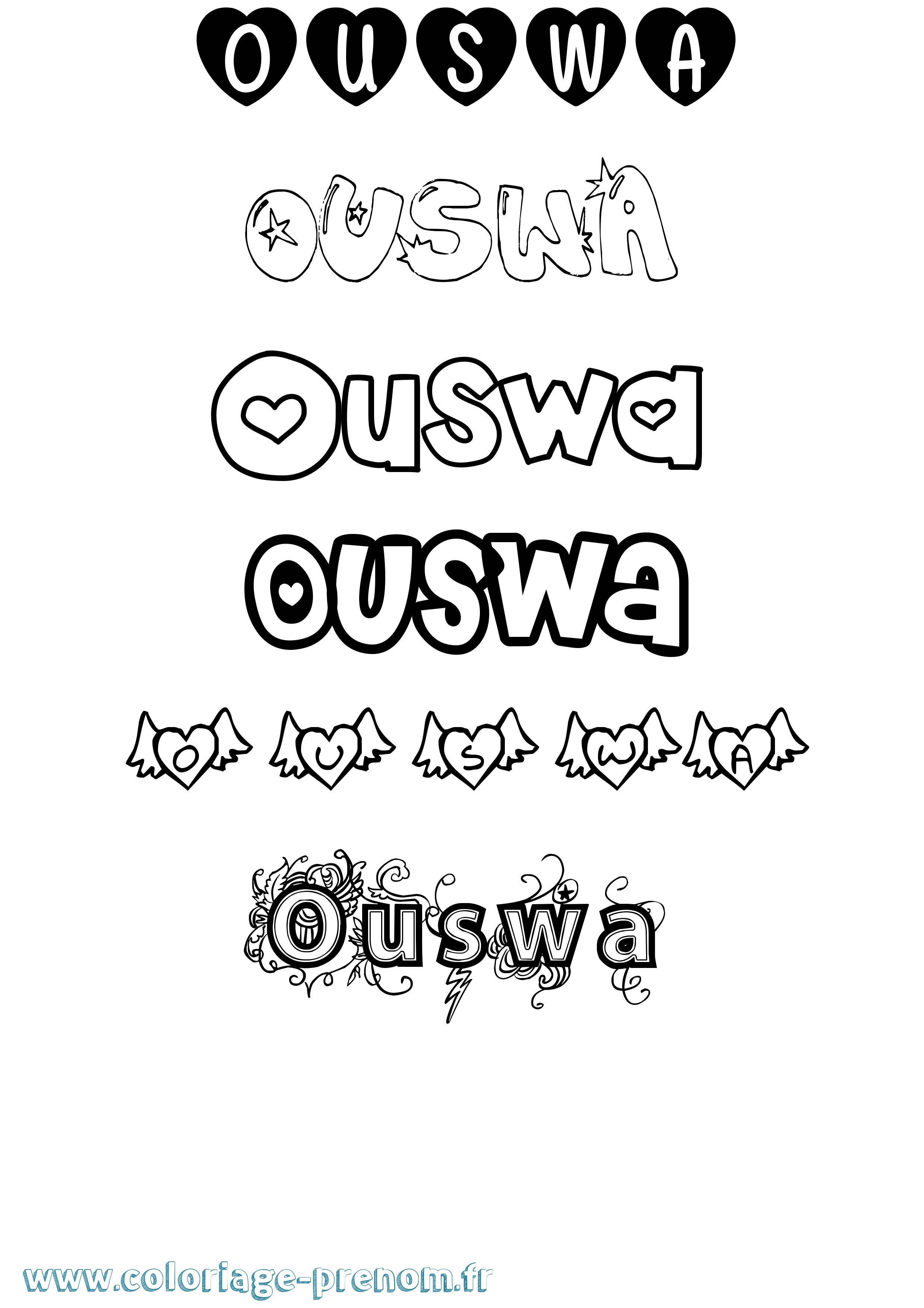 Coloriage Ouswa Girly Coloriage prénom Ouswa Girly